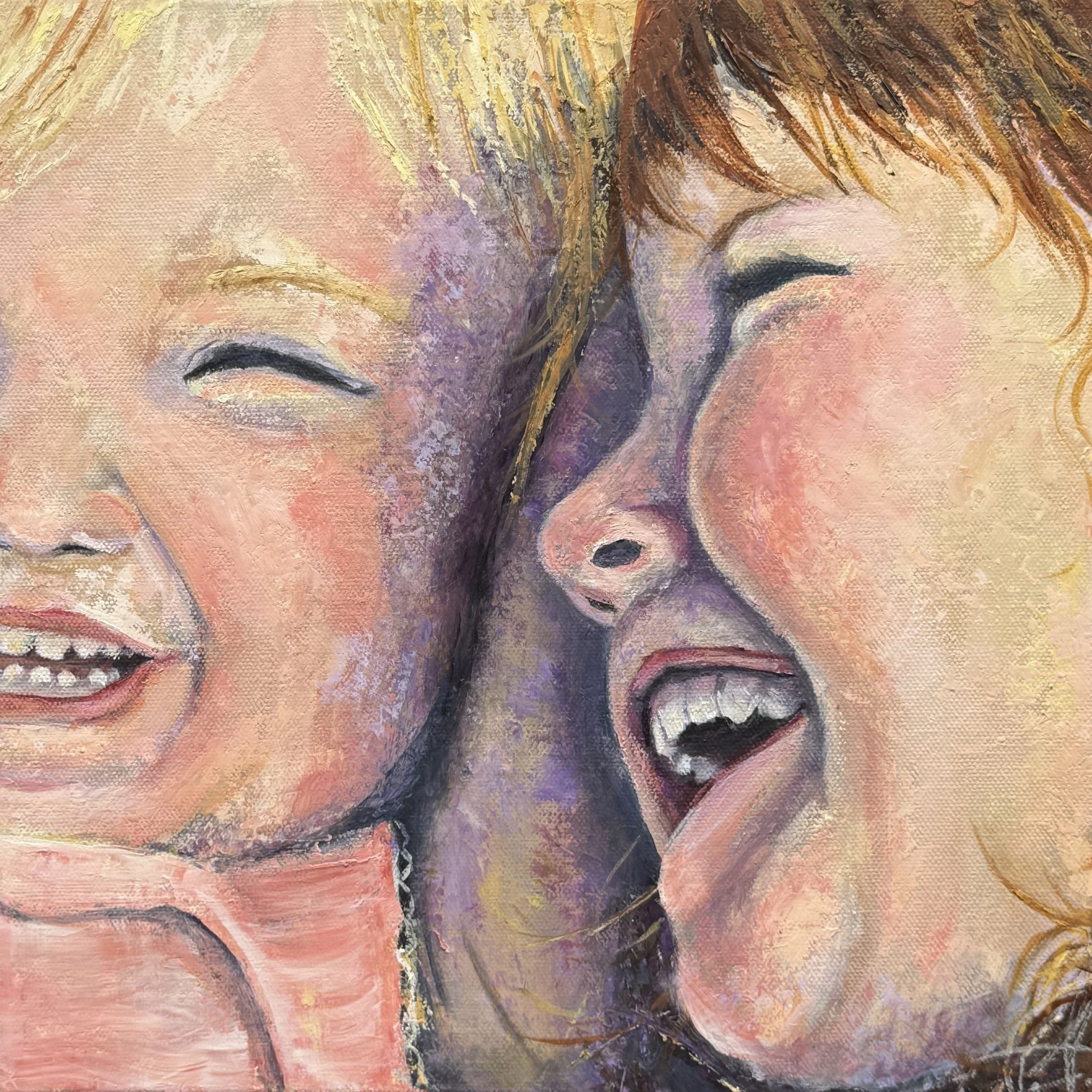 Teri Althouse- Oil and Cold Wax- 14"x14" with frame- "Laughter is Timeless"- $295 