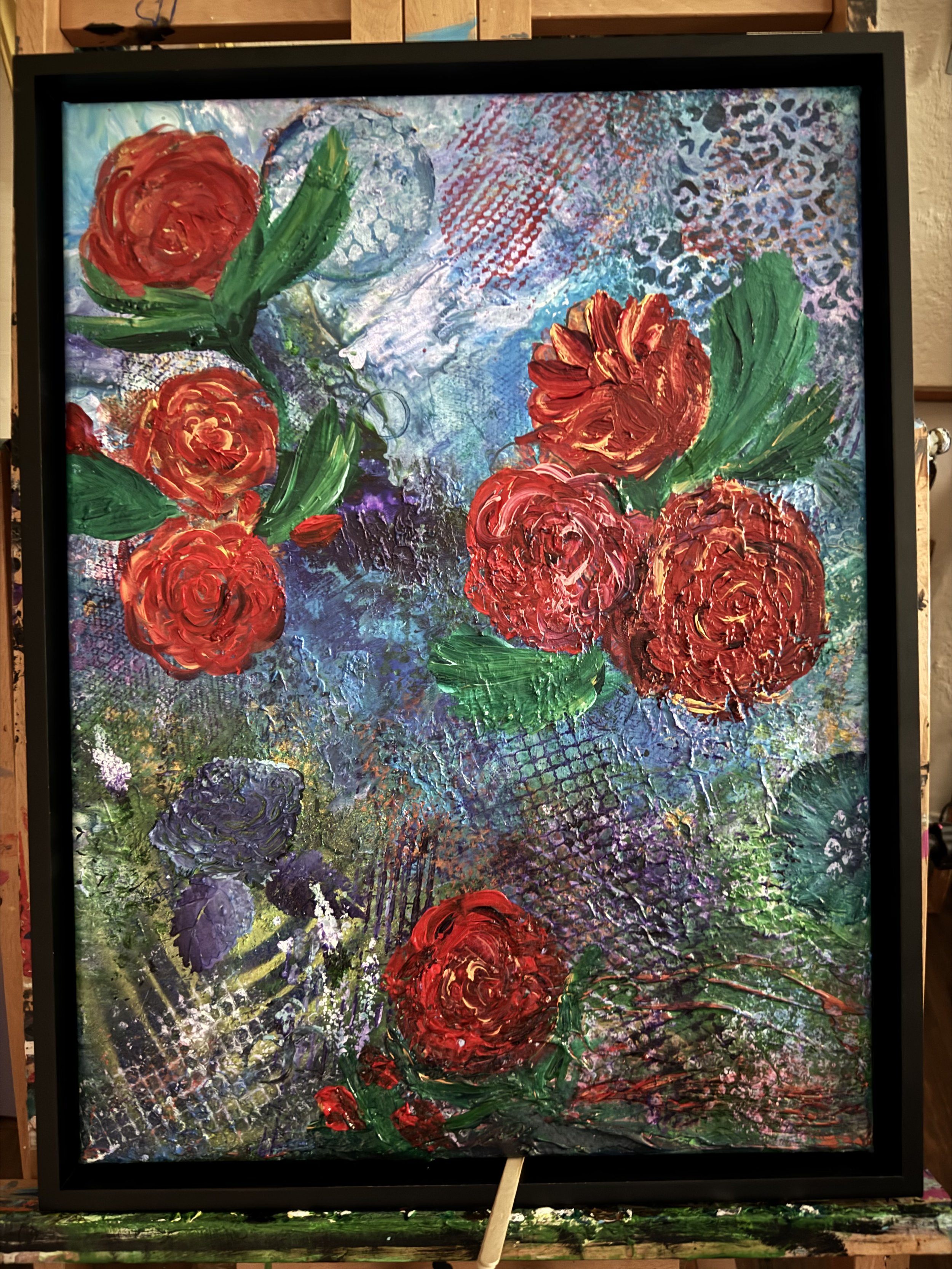 Embers of Bloom on Broken Sky, Debbie Nye, Acrylic, 17 ½” x 25 ½”, $500, heyweezy@aol.com