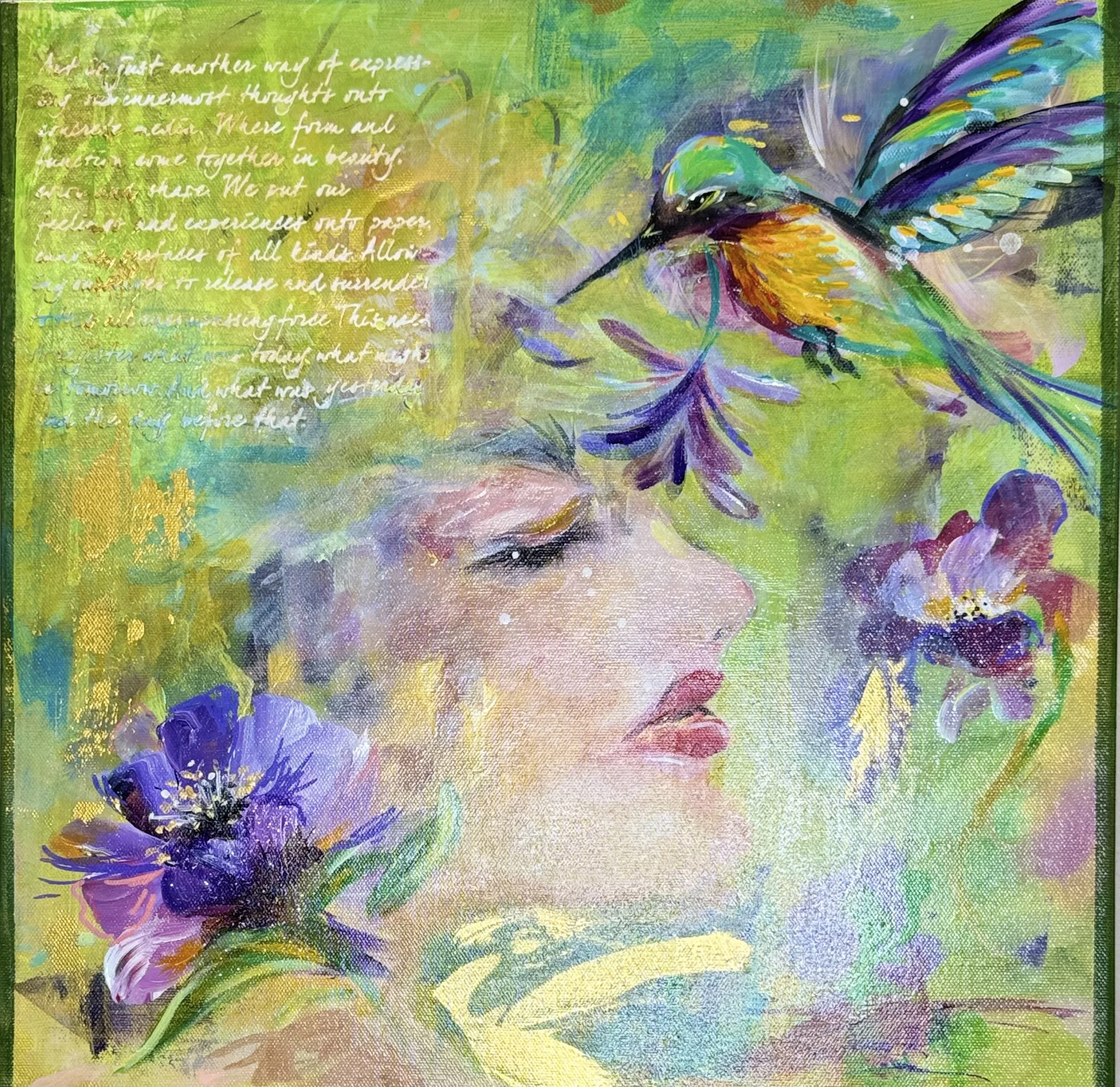 Whisper of the Hummingbird - Teresa Rampone - Acrylic - 16” x 16” - $275 - Terrirampone@gmail.com