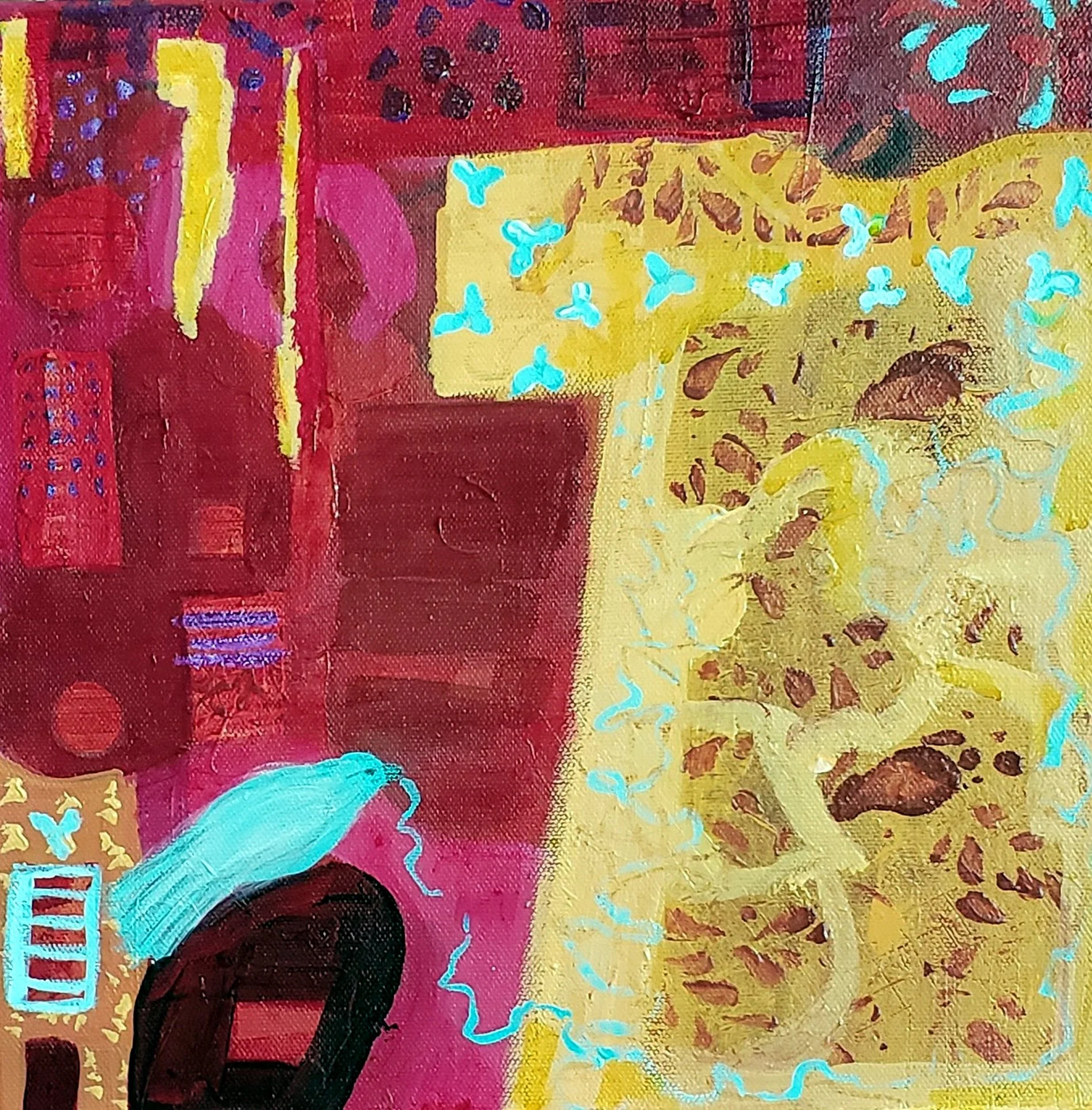 Katty Smith- Mixed Media- 12"x 12"x1.5"- "Threads of Yesterday"- $250