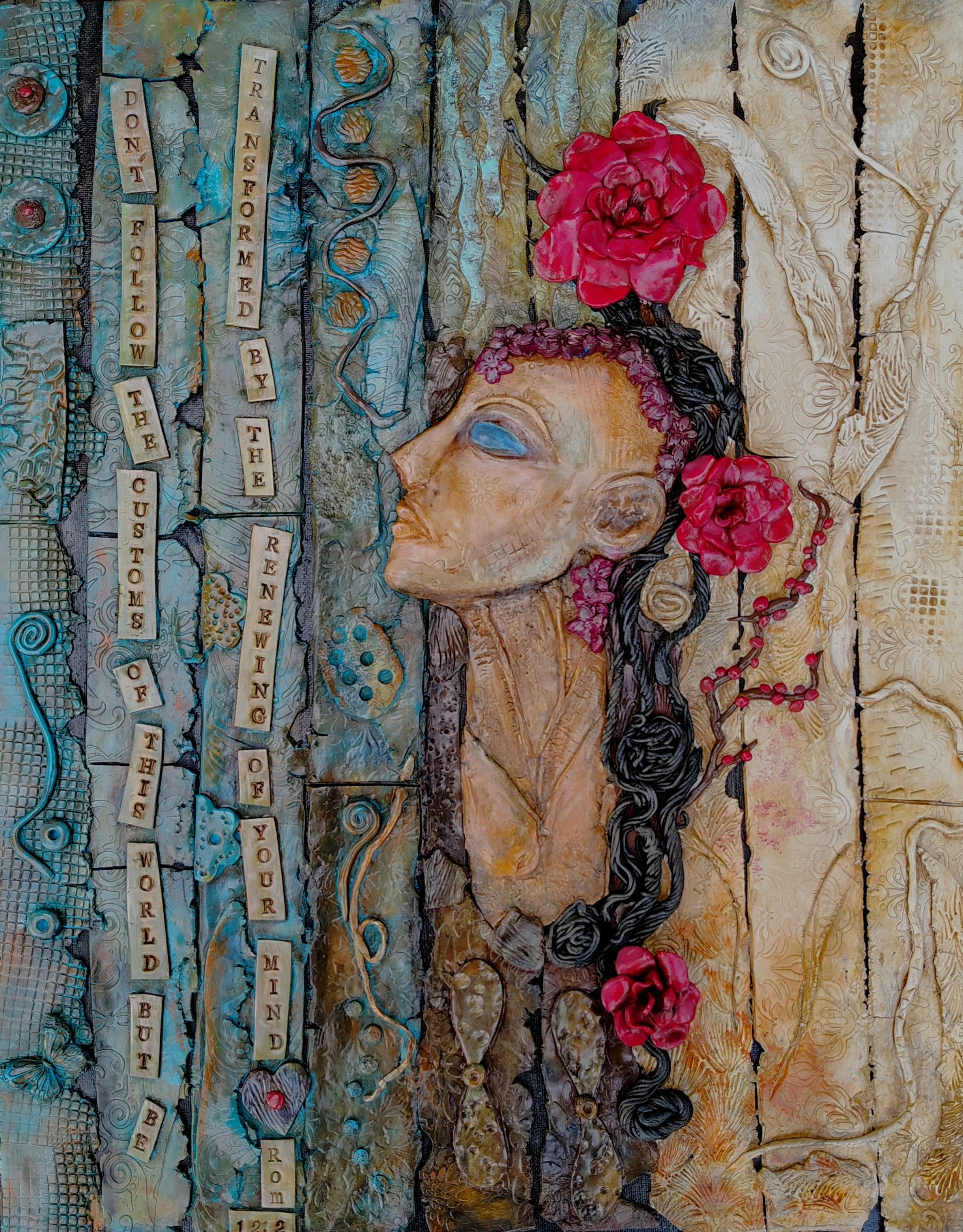 Free Your Mind; Kim Martinez; Polymer Clay on Canvas; 16"x20"; $500; kimmudclayart@gmail.com
  