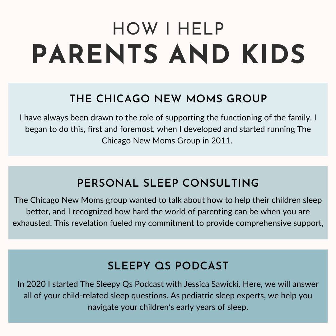 From running @chicagonewmomsgroup to co-hosting @sleepyqspodcast, my journey has always revolved around supporting families through the ups and downs of parenting. As a pediatric sleep expert, I've witnessed firsthand the struggles parents face when 