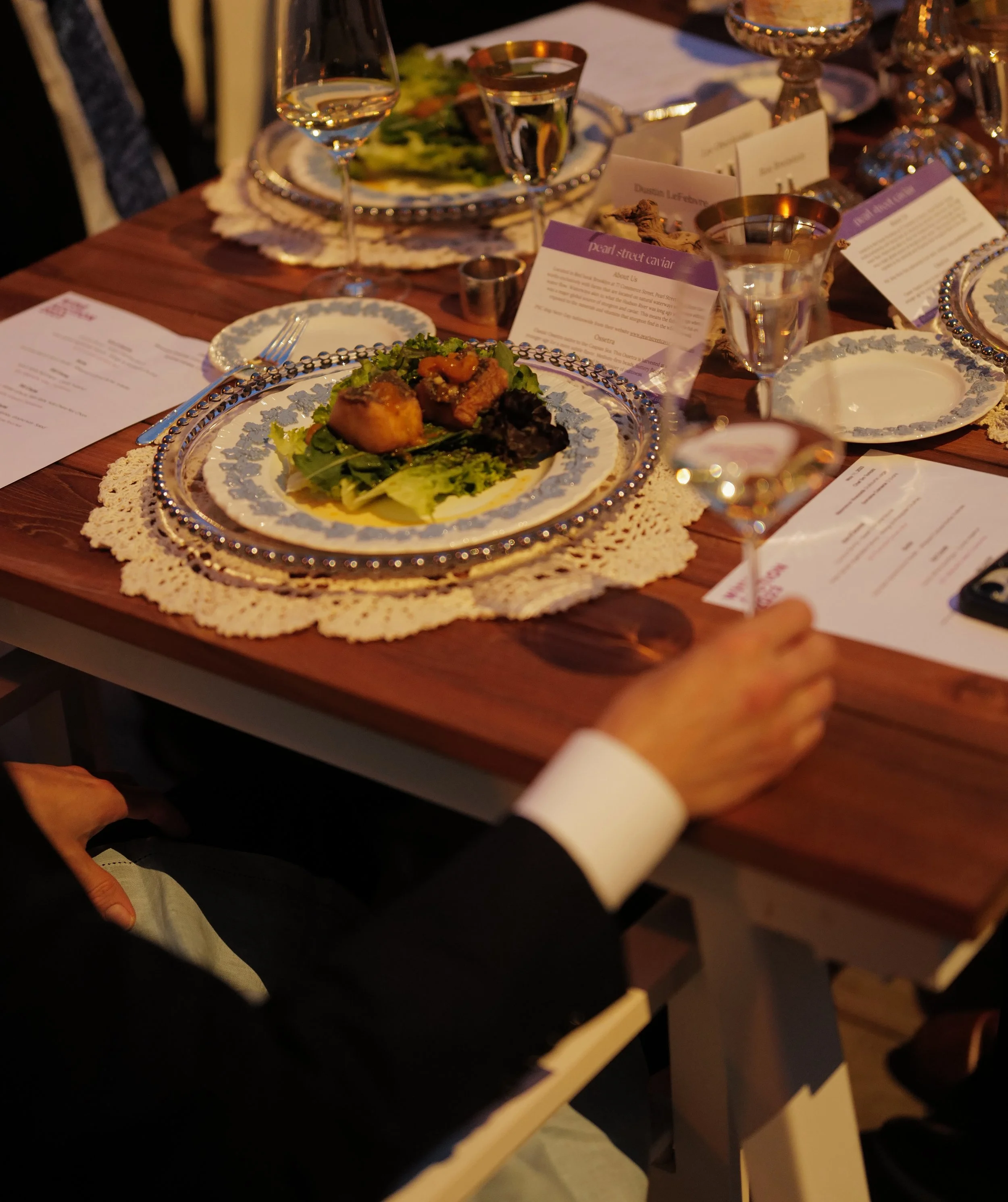 fish course, tasting menu, lettuce wraps, wine, private event