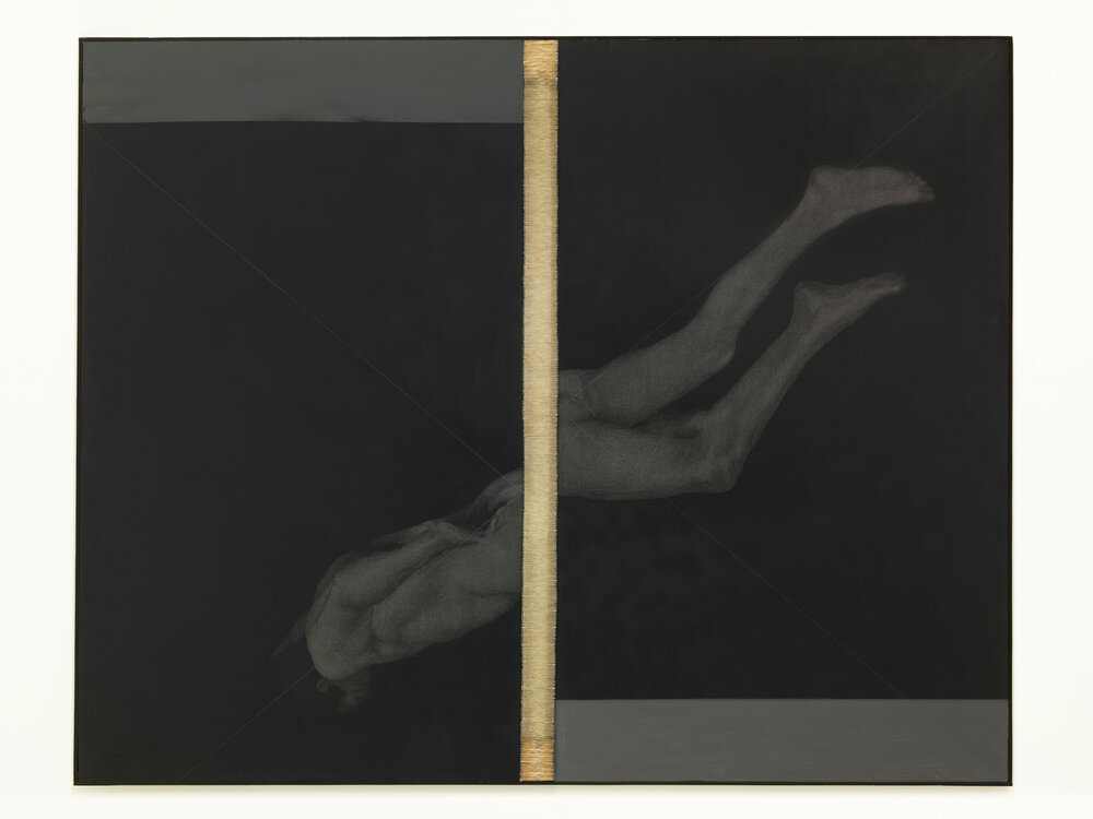 Eco-Discesa n. 2, 1981-1982, graphite, acrylic and thread on canvas, 203 x 253 cm