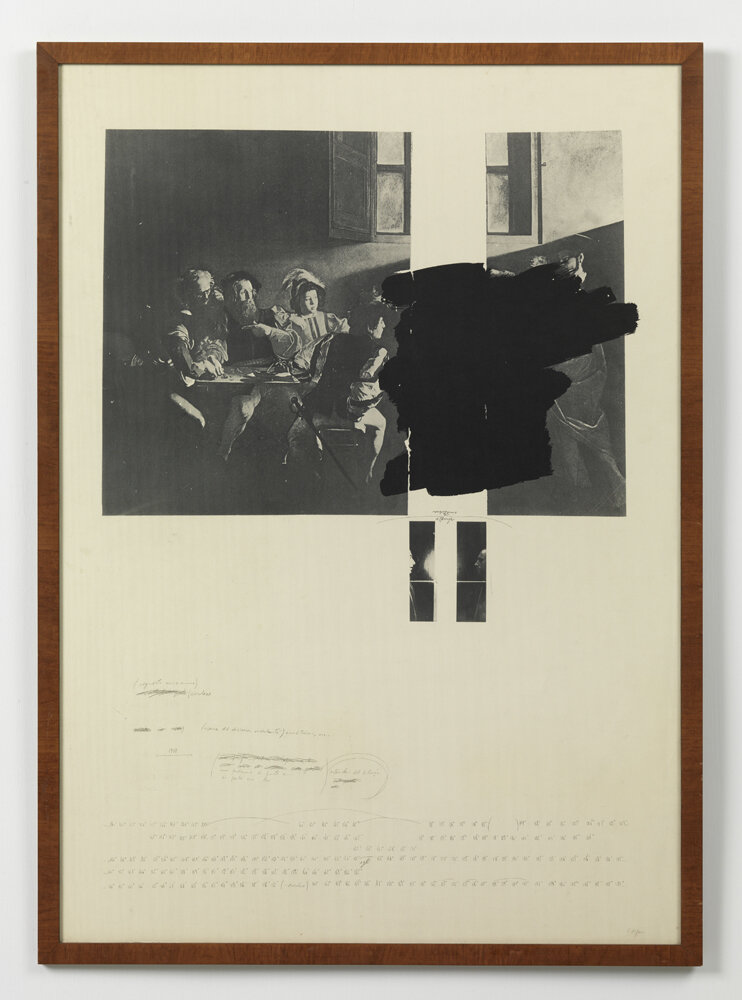 Dalla vocazione al giocatore, 1970-1979 ca, graphite on printed paper, 100 x 70 cm