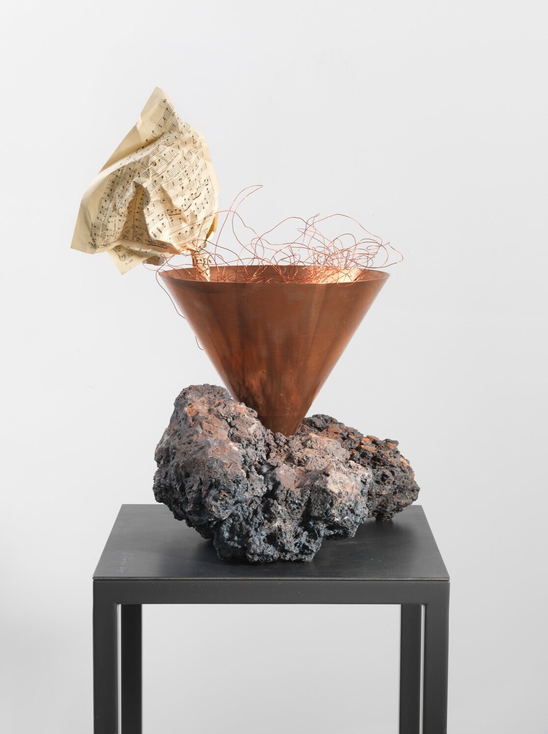 Musical Funnel, 2015, stone, copper, musical score, 146 x 36 x 36 cm