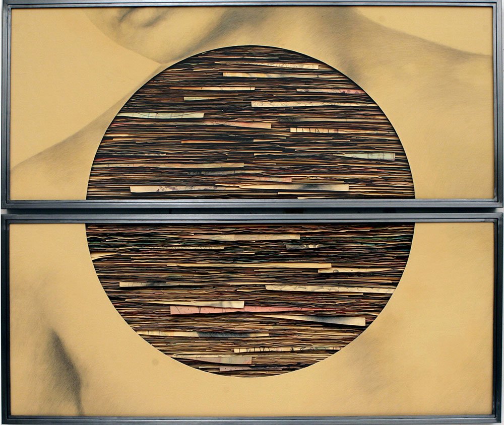 Untitled, 2008, graphite and mixed media on paper on wood, steel, glass, 140 x 170 x 7 cm 