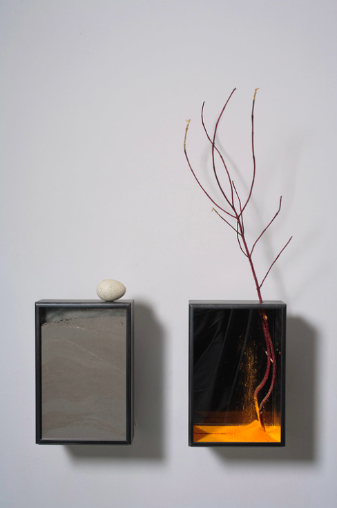 2. Mirrored Life, 2007, metal box, glass, branch, mirror, pigment, gold leaf, 76 x 21 x 9 cm.jpg