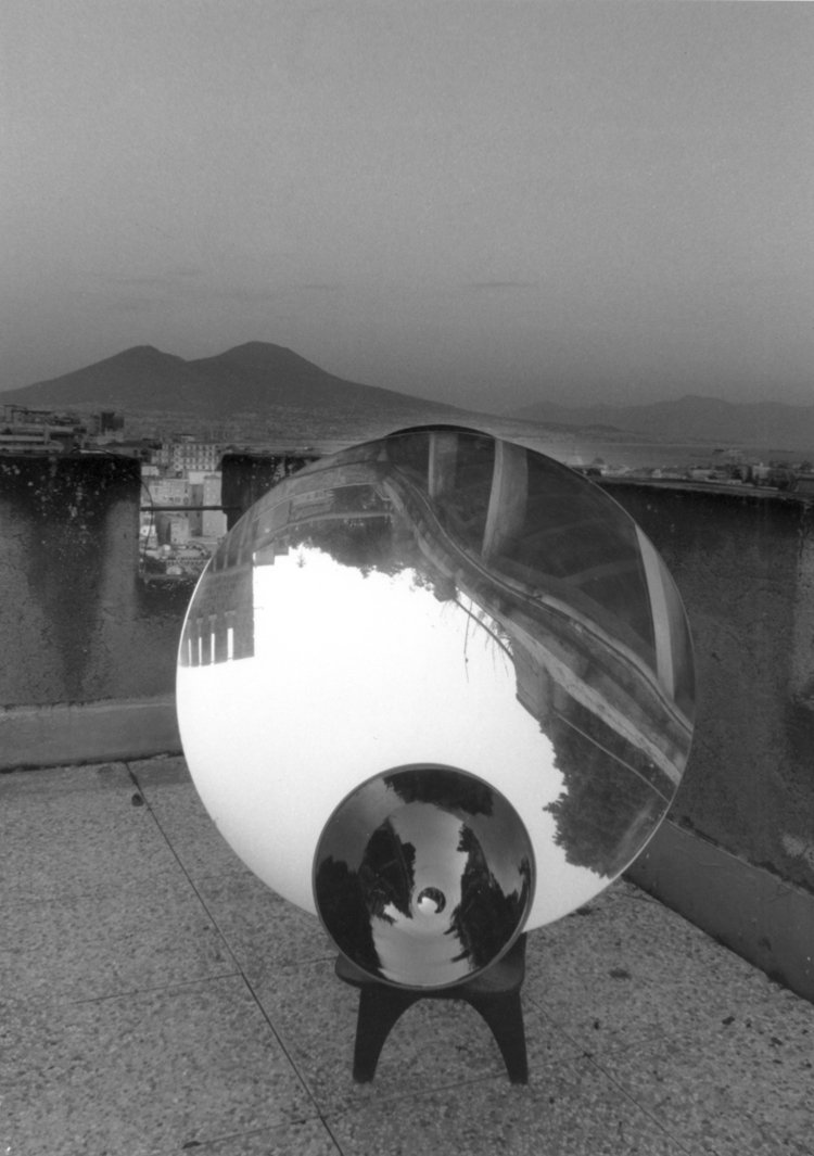 8. Installation on the Trisorio's house terrace, 1995, plexiglass reflecting parabola, ceramic cone .jpg