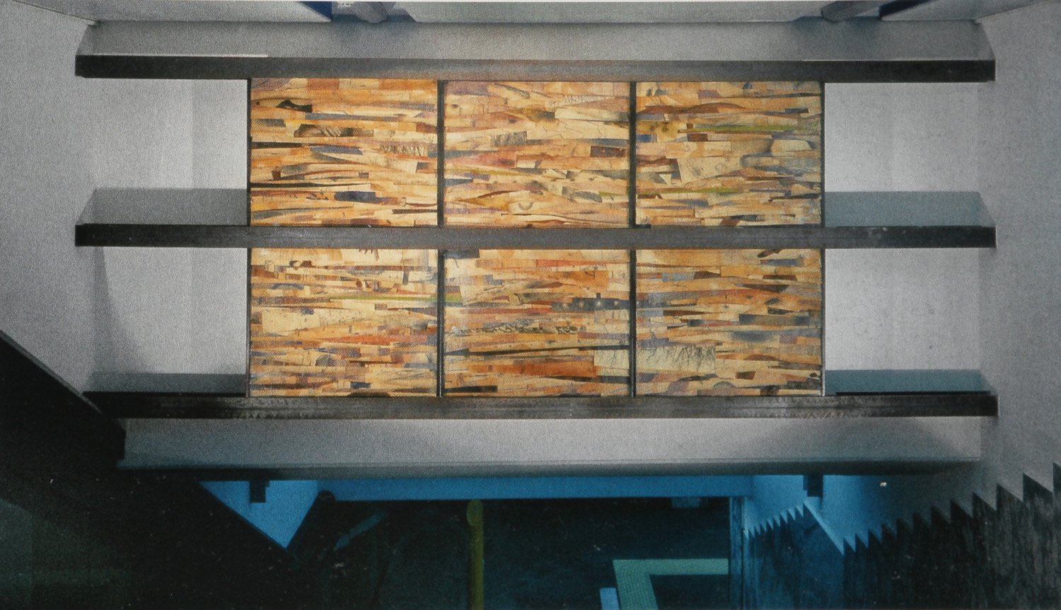1. Untitled, 2001, photographic emulsion and mixed media on paper, steel and glass, 190 x 580 cm .jpg