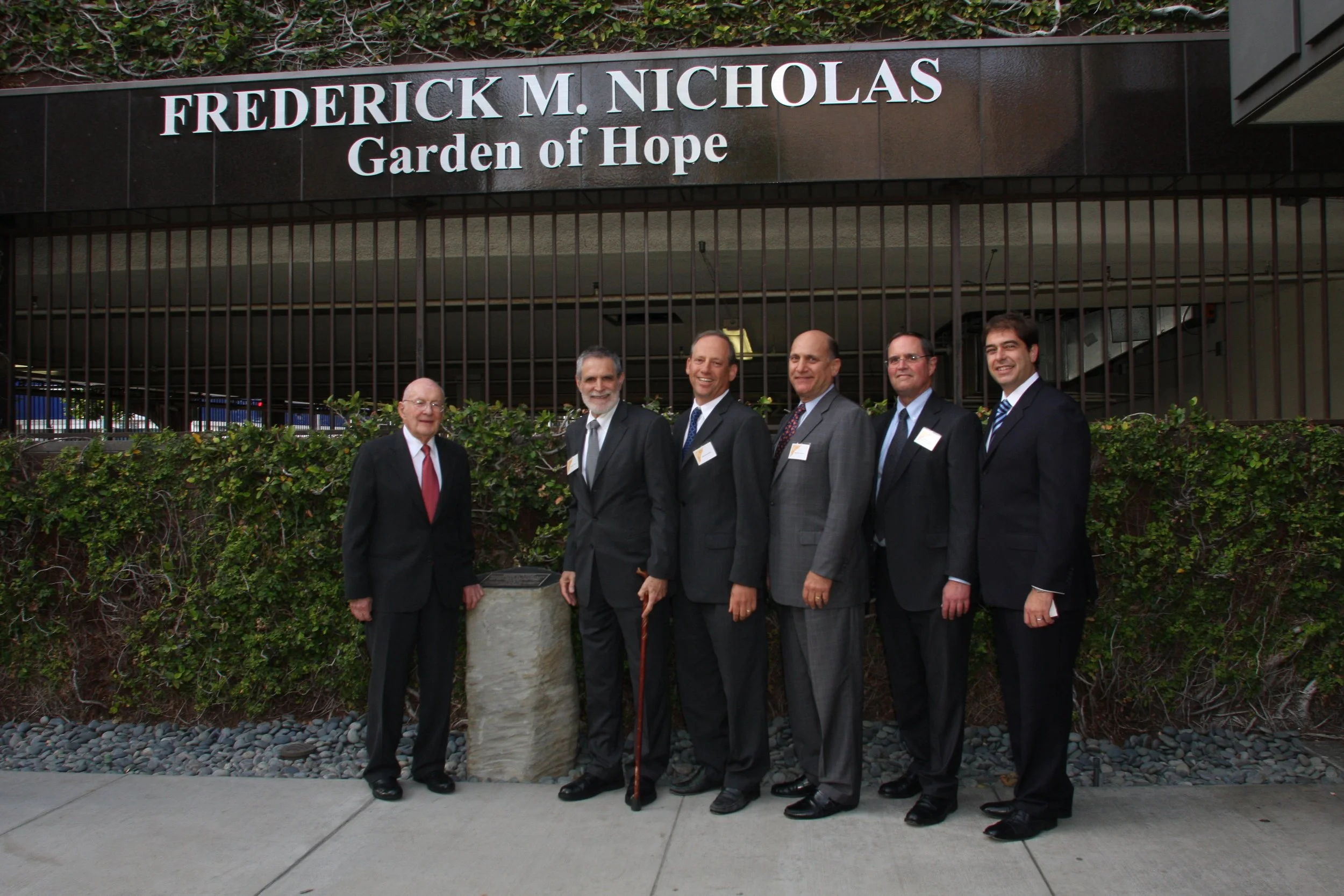 Fred, Stan Levy, Steve Nissen, Dan Grunfeld, Hon. Charles Palmer, Hernán Vera, Frederick M. Nicholas Garden of Hope Dedication Ceremony, Public Counsel, 2010.