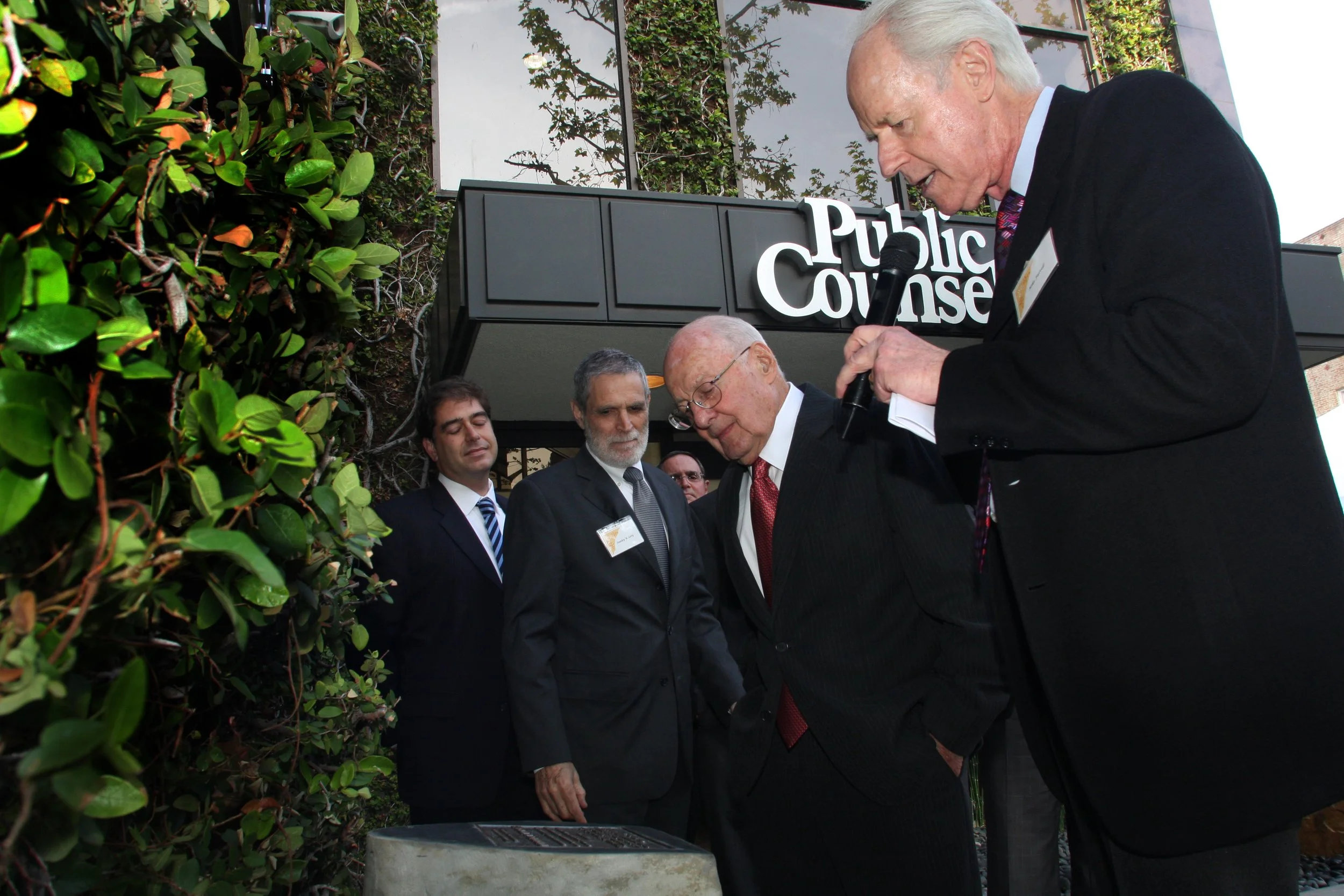 Mike Farrell, Fred, Stan Levy and Hernán Vera, Frederick M. Nicholas Garden of Hope Dedication Ceremony, Public Counsel, 2010.