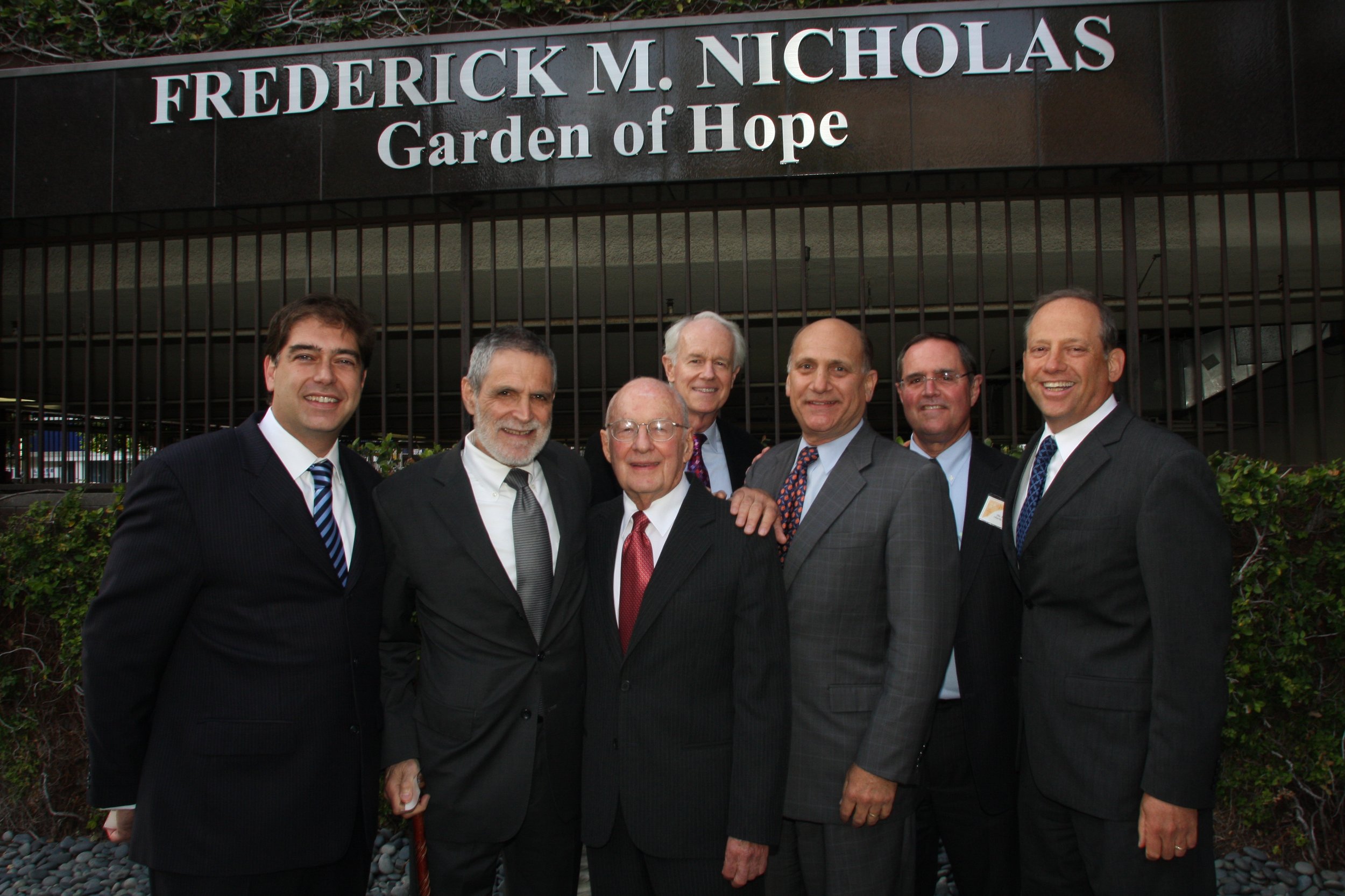 Hernán Vera, Stan Levy, Fred, Mike Farrell, Steve Nissen, Hon. Charles Palmer, Dan Grunfeld, Frederick M. Nicholas Garden of Hope Dedication Ceremony, Public Counsel, 2010.