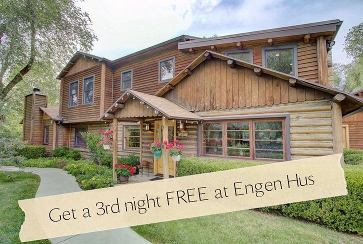 Book 2 nights and get a 3rd night FREE, valid until the 16th of June 2021.

To make a booking, email us at: esther@engenhusutah.com

Or call Esther at: +1 (336) 793-7000

www.engenhusutah.com

#engenhus #spring #saltlakecity #utah #bedandbreakfast #e