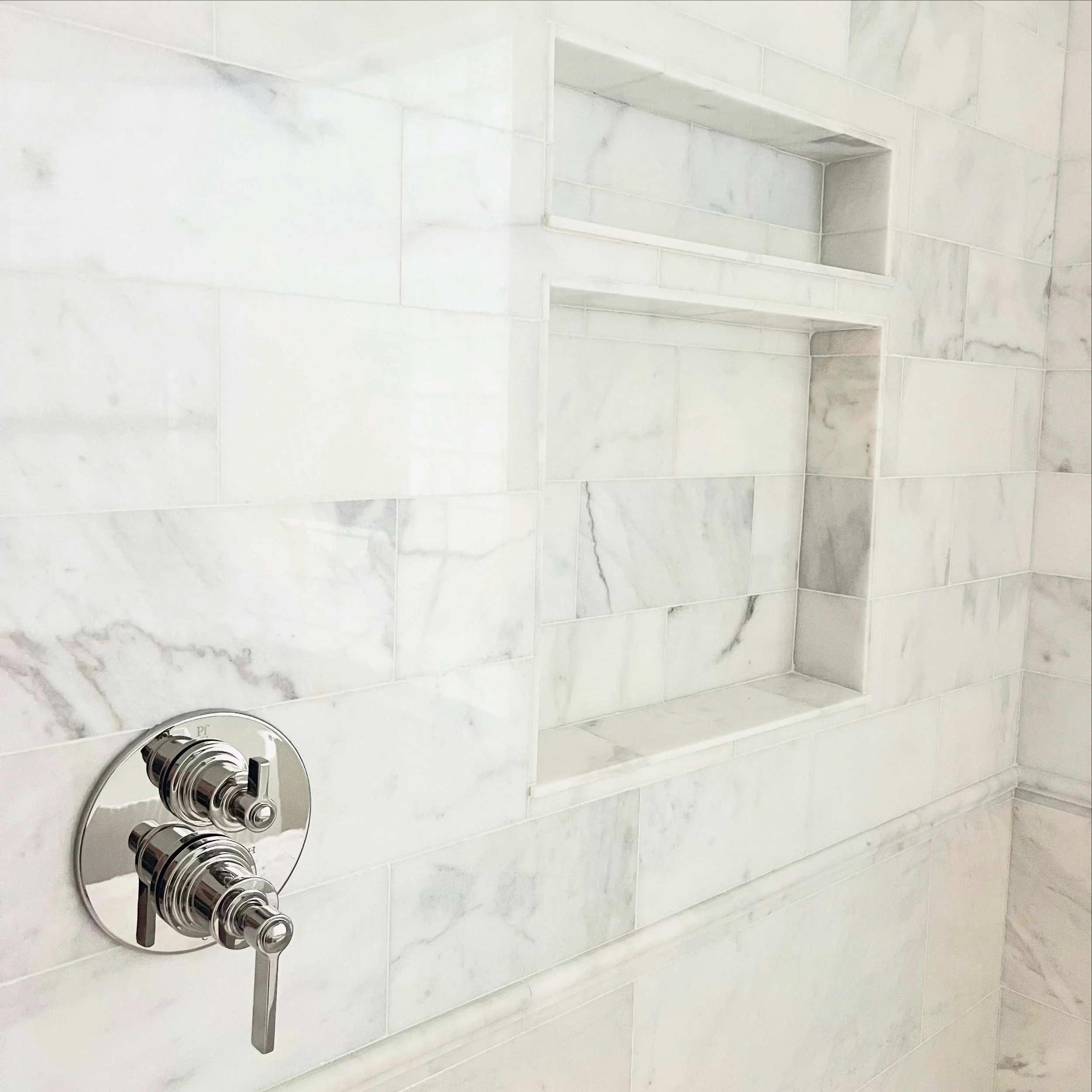 Quiet luxury is always timeless. ✨
 
Using marble in multiple sizes and profiles creates depth while maintaining a clean, classic aesthetic. One of my favorite details is finishing the exposed edges to showcase the natural beauty that runs throughout
