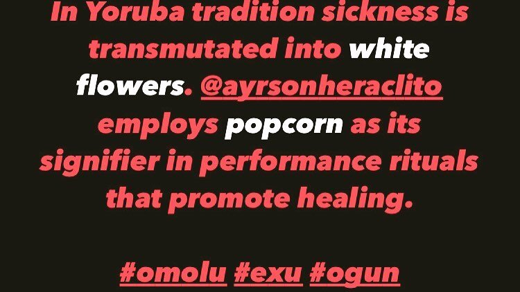 Buruburu is a double projection by Ayrson Heraclito that honours the Yoruba legend of Omolu. The child of Nana and Oxala, Omulu was cast to the ocean upon being born with his body covered in smallpox. Iemanja, the goddess of the ocean, gave him shelt