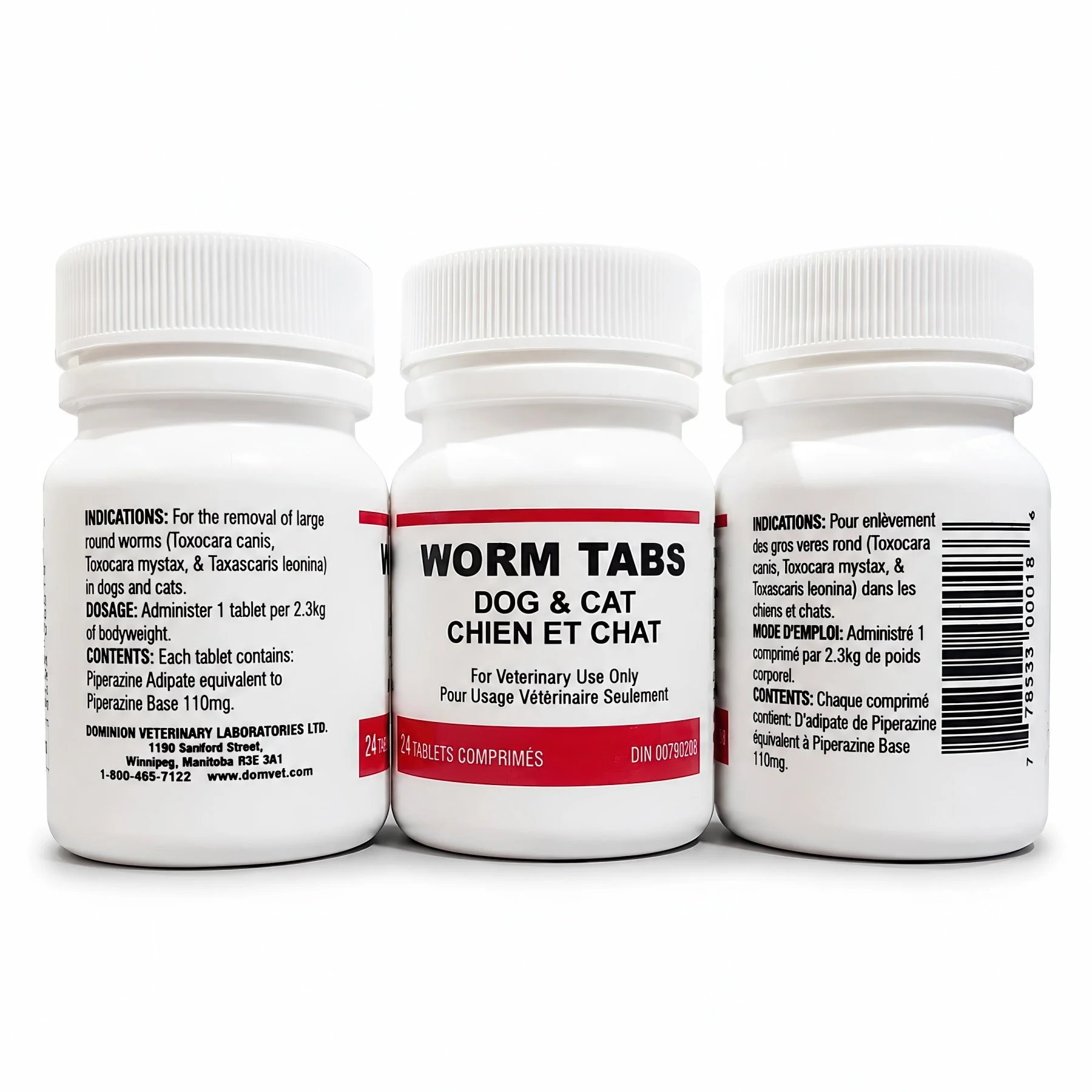 DVL large round worm tabs dogs and cats 24 count back