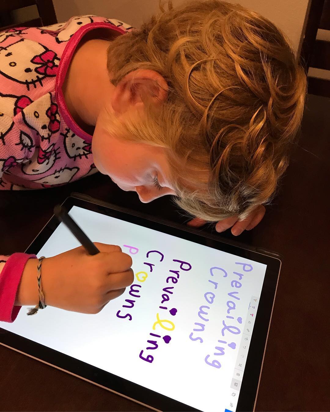 She&rsquo;s working so hard on making a logo for Prevailing Crowns.  I love how she came up with coloring the &ldquo;L&rdquo; gold all on her own!  She was having so much fun she came up with some inspirational messages.  What color do you like best?