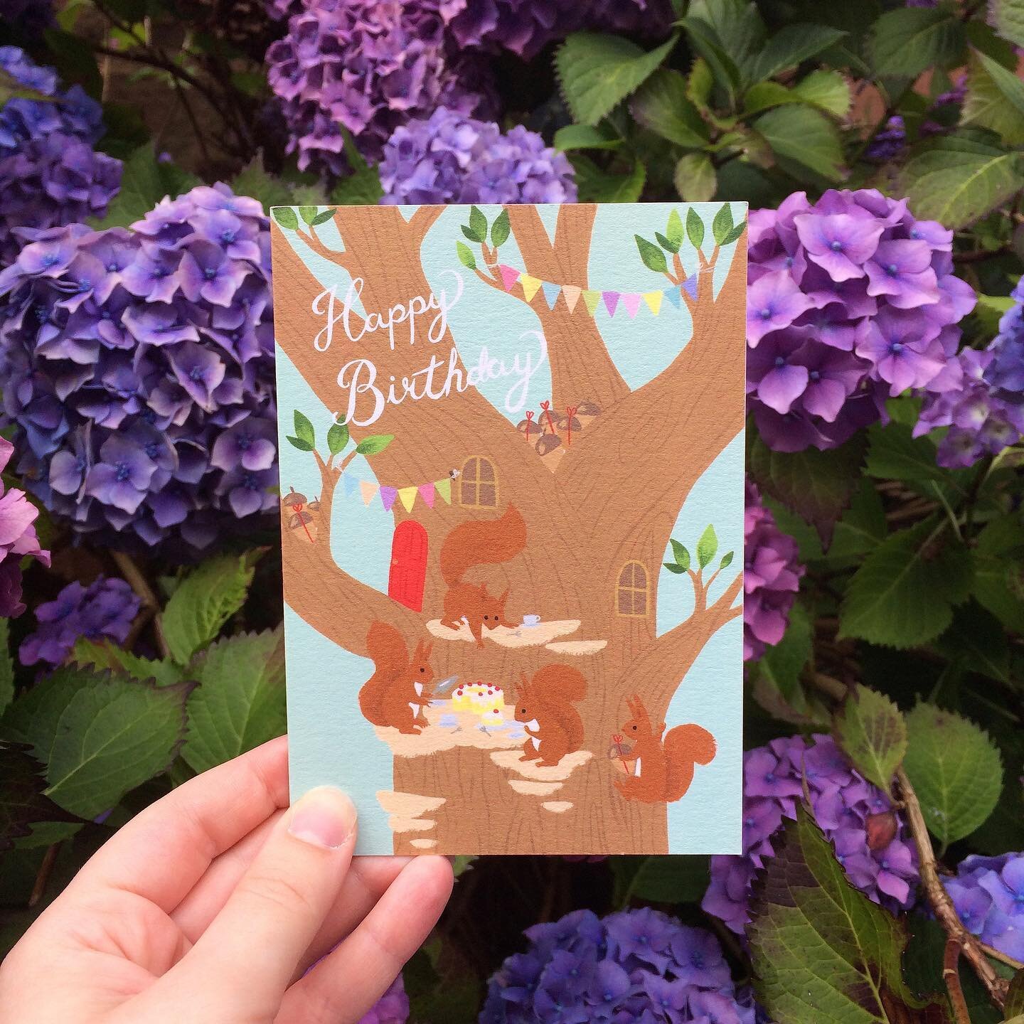 Oh you know, just having a tree party 🍰☕️🌲

I LOVE (like, super love) watching squirrels, so this is one of my very favourite cards in the shop. And did you know that 50p from every card sold gets put aside and donated to the Scottish Wildlife Trus