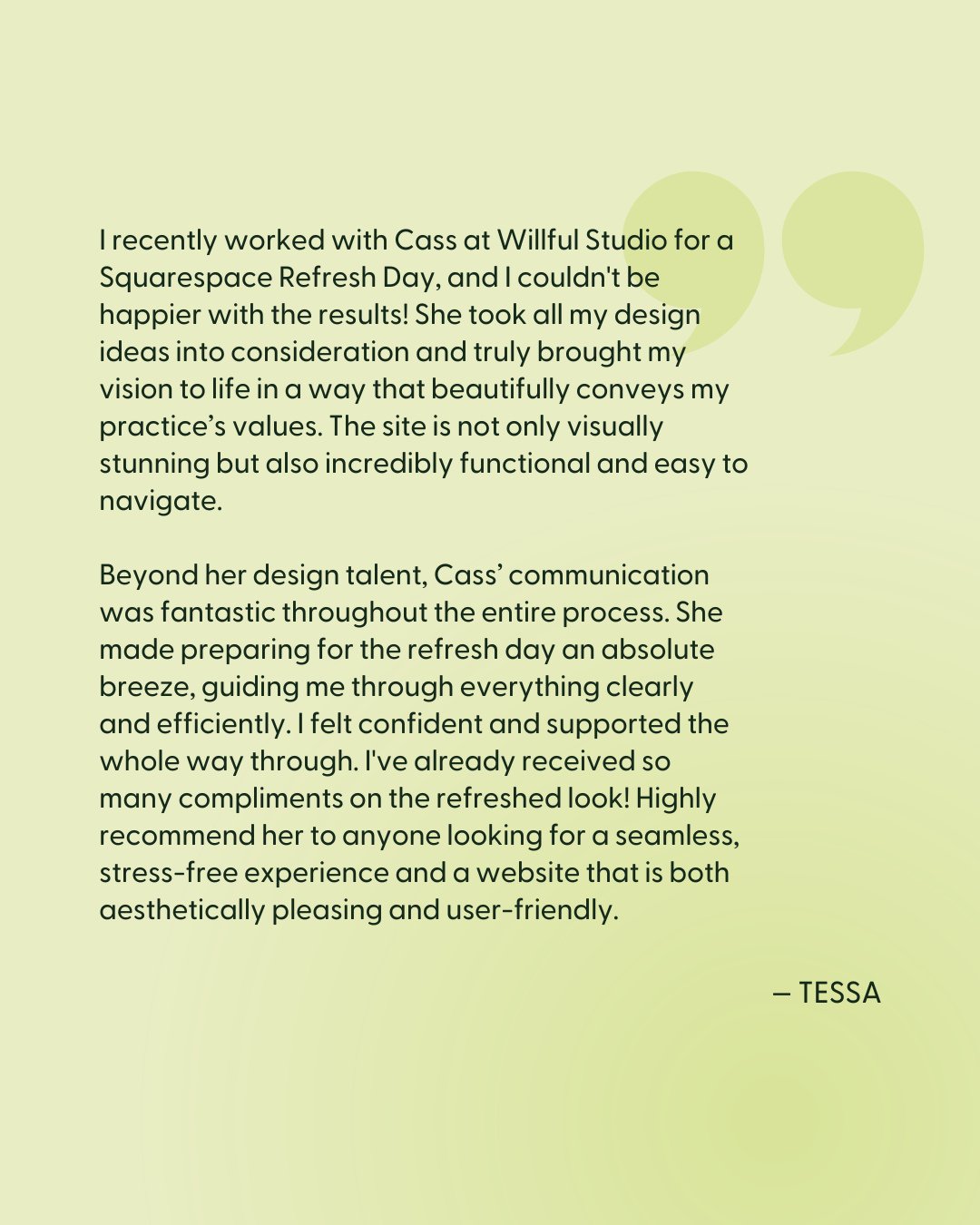 Love getting this kind of feedback after a refresh day! Thanks so much Tessa, your site was so much fun to create.⁠
⁠
Jump over to @youthmindcollective and check it out!⁠
⁠
I've got limited refresh days available until the end of April, then I'll be 