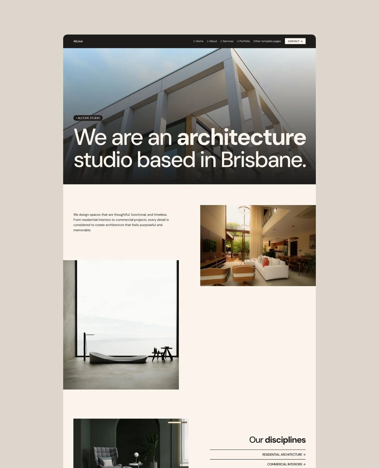 New template alert! Welcome ALCOVE.⁠
⁠
Designed specifically for architects, interior designers and other design-focused industries.⁠
⁠
Check out the live demo on the Templates page at the link in bio (the static images don't do it justice!)