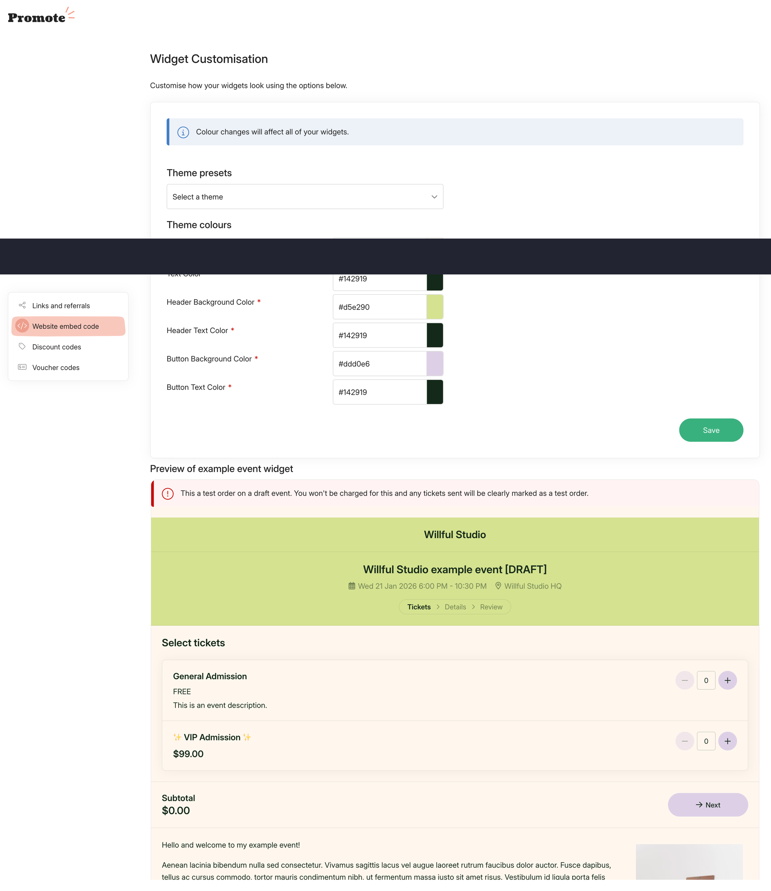 Ticket Tailor event widget customisation