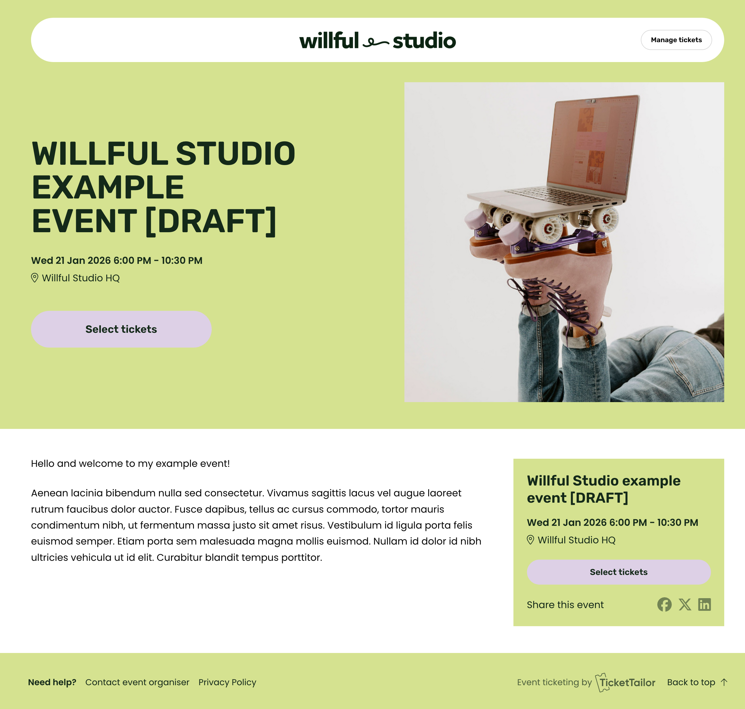 Ticket Tailor example event listing