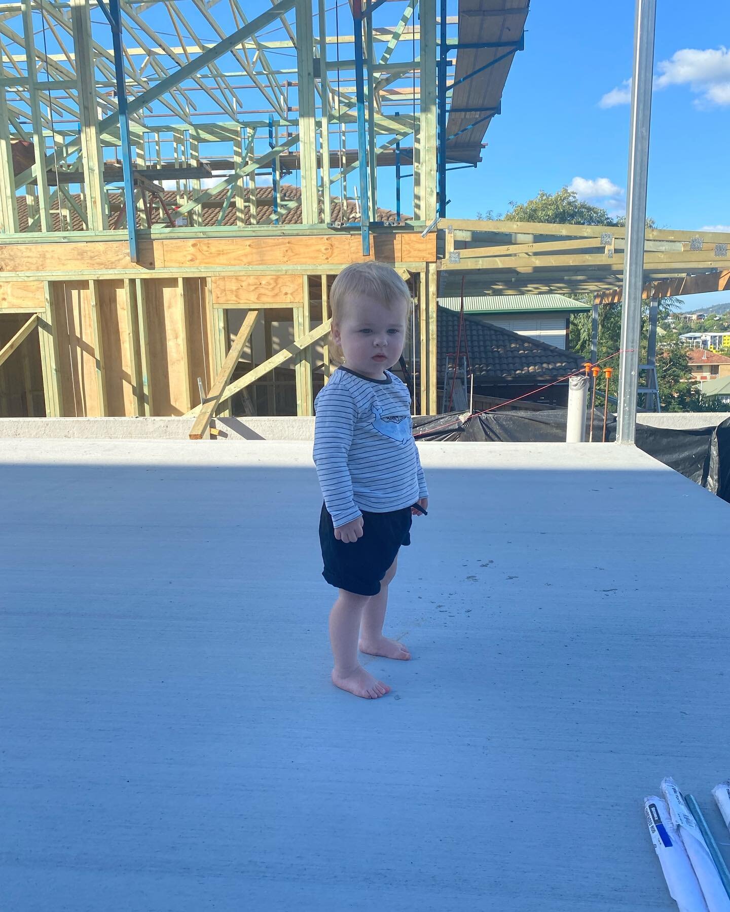 Mt Gravatt Structural Steel Install&hellip; Young Oliver on-site for an inspection with his Uncle Mick leading by example on the tool.