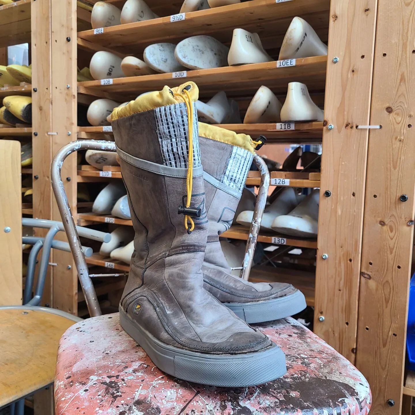 Converted some Deck Boots to Margom Cup Soles! The old soles had lived their long lives and started to crumble away. We typically sew these soles through the uppers, but in this case we used a special liquid rubber sealant that will waterproof the ed