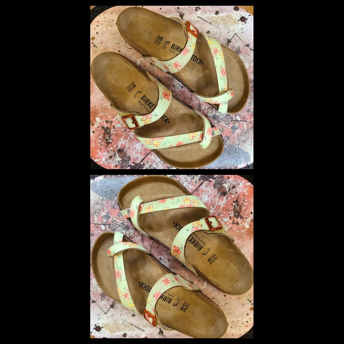 Another complete rebuild on sole beautiful @birkenstock . These floral birks came to us at the perfect time. Swipe to see a perfect example of when to drop your birks off at The Cobbler. 

@birkenstock 
#birkenstock #birk #birkenstockrepair #birkenst