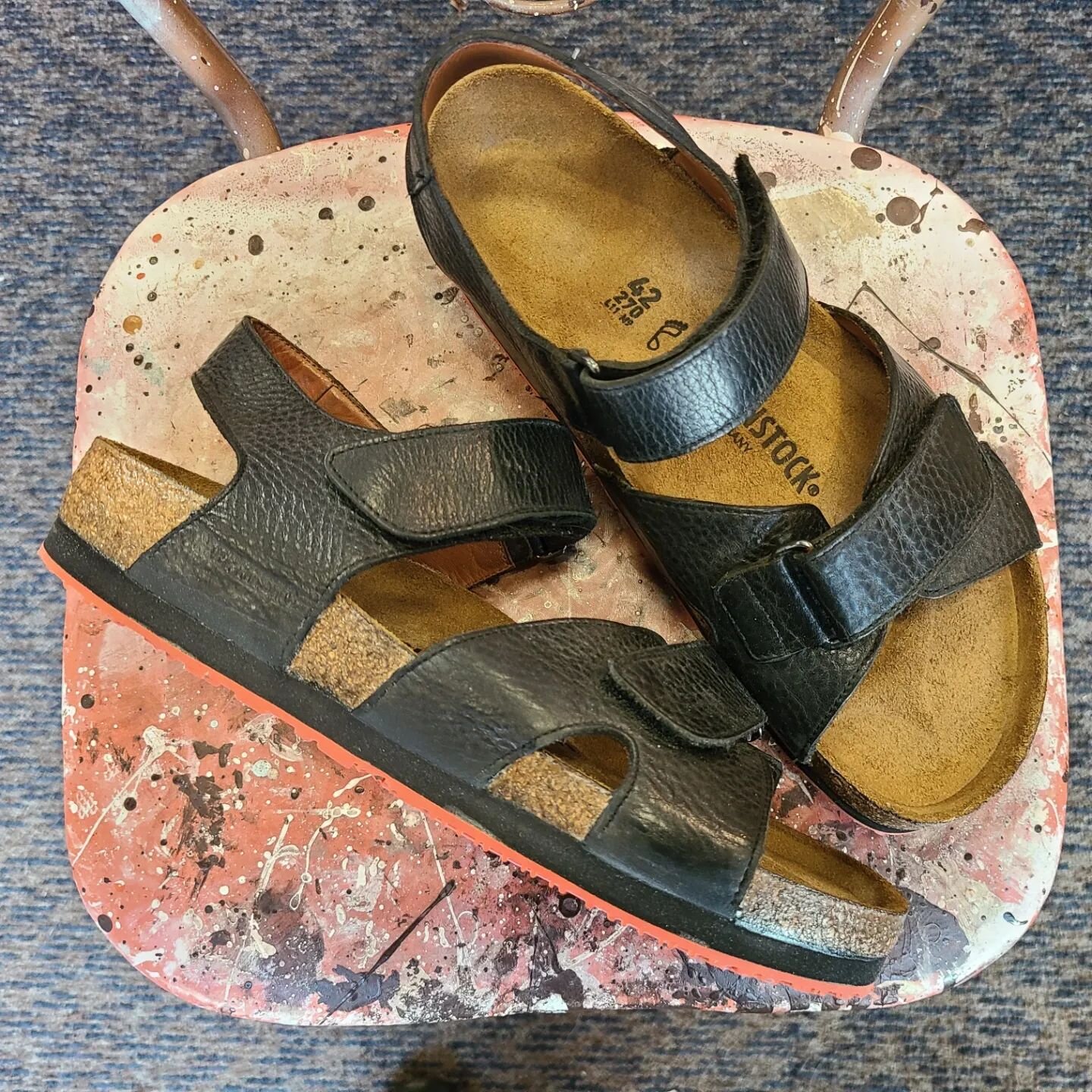 Every boot fanatic needs a solid pair of Sandals! @vintageshoes4eva  mailed over a pair of Mephisto sandals with all his kick ass boots (see previous posts!). We removed the straps and reinstalled them on brand new Birkenstock footbeds with @vibram S