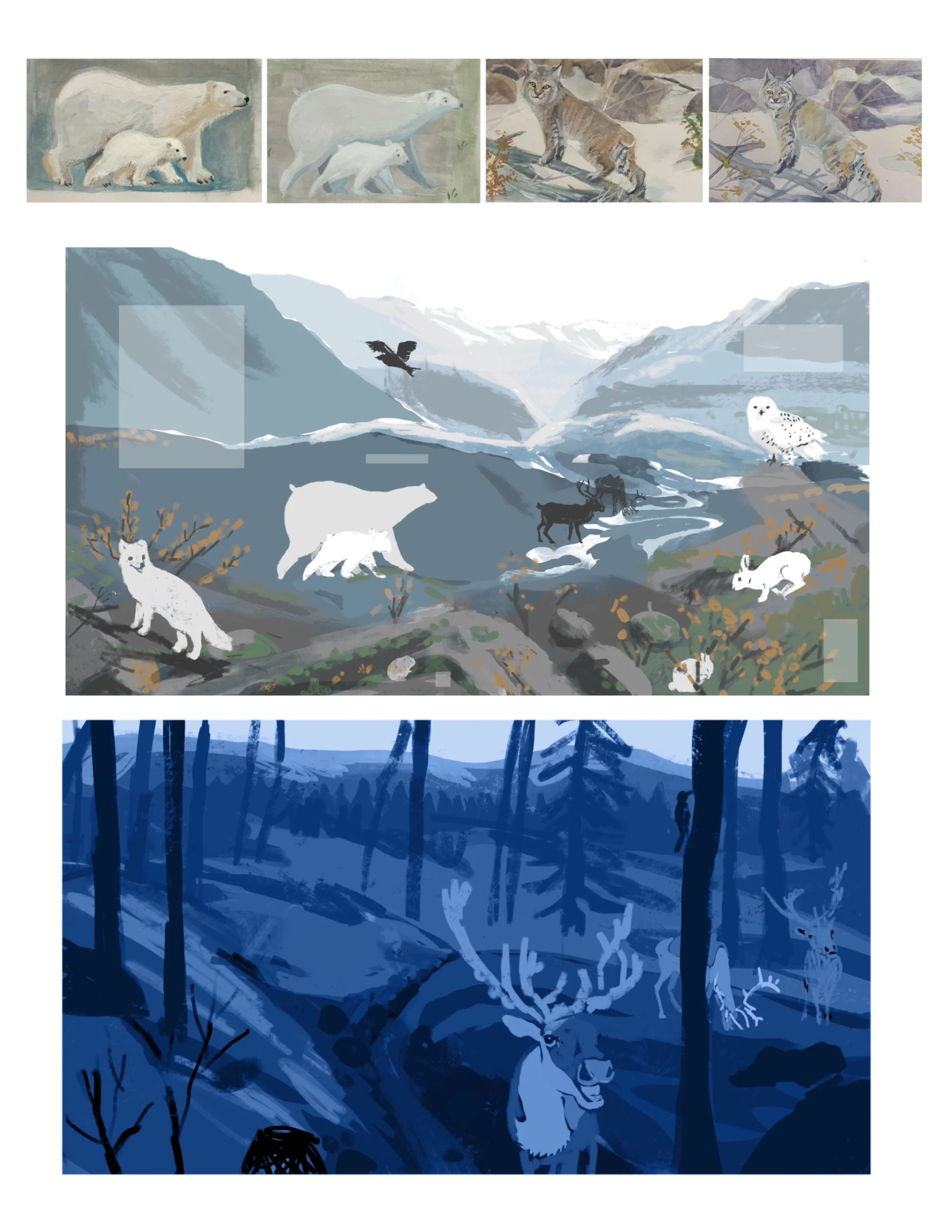 "Biomes" book concept art and style tests. 2021
