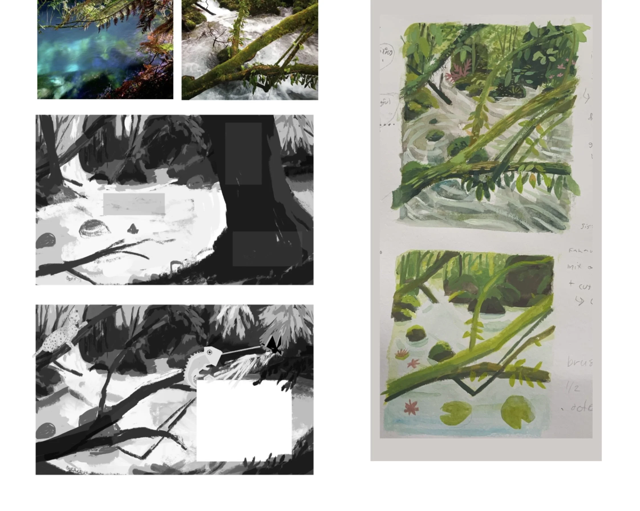 "Biomes" book concept art and style tests. 2021