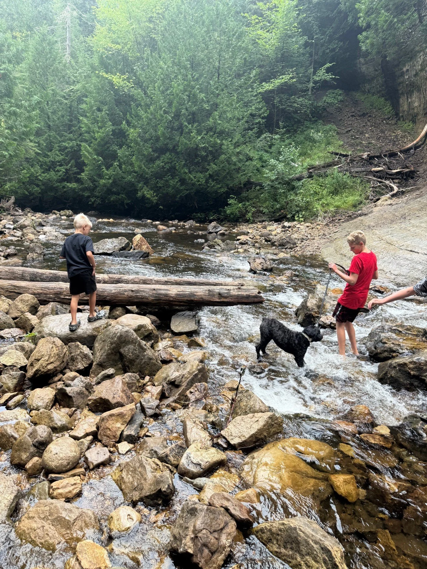 Playing on the Rocks at the Base of Miners Falls
