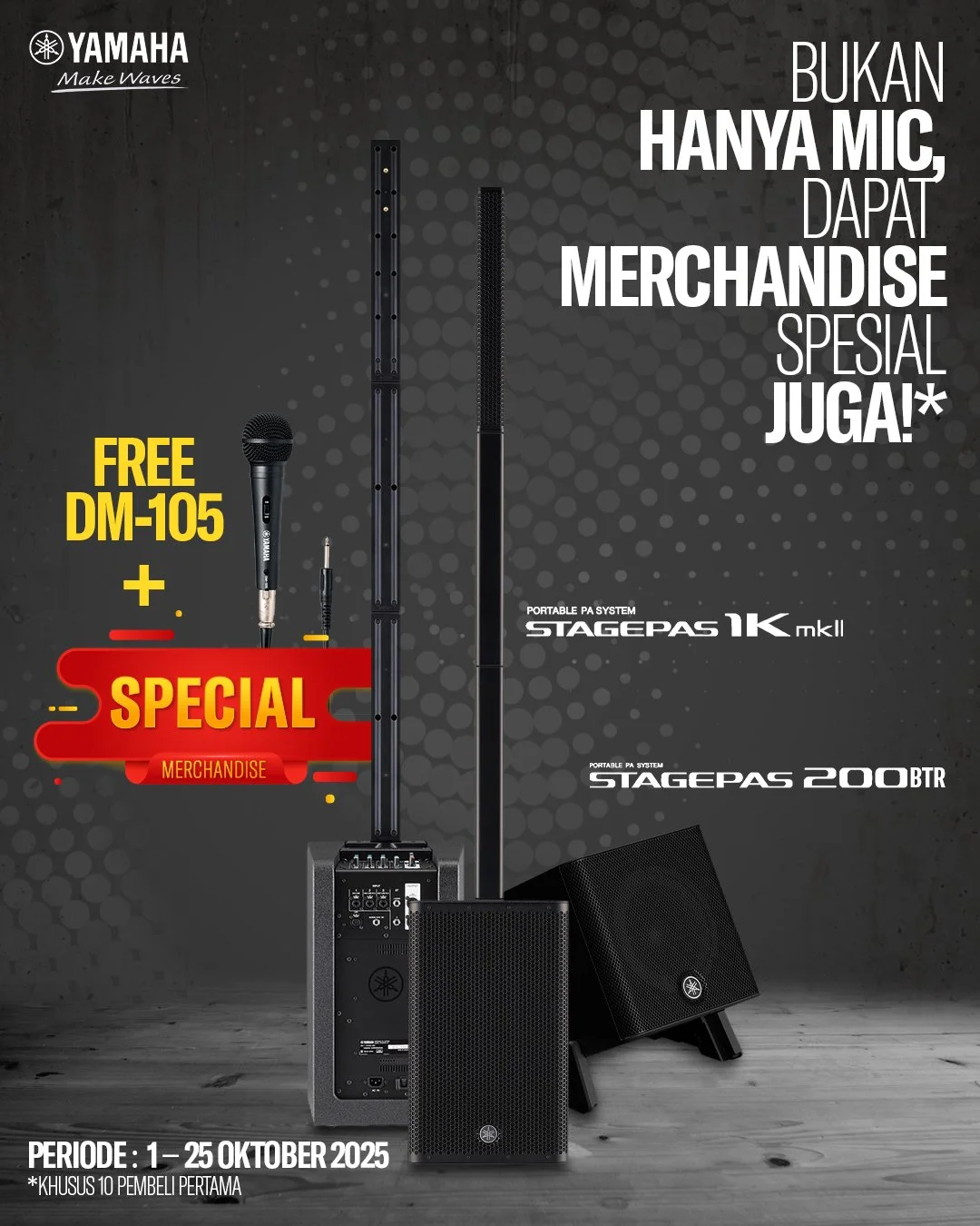 Tim portabel ringkas atau tim all-in-one praktis? 🤔 Apapun pilihanmu, sound system Yamaha STAGEPAS siap menemani!

Pilih yang sesuai dengan gayamu:
STAGEPAS 200 BTR: Super ringkas, suara jernih, battery powered bisa dipakai hingga 10 jam!
STAGEPAS 1