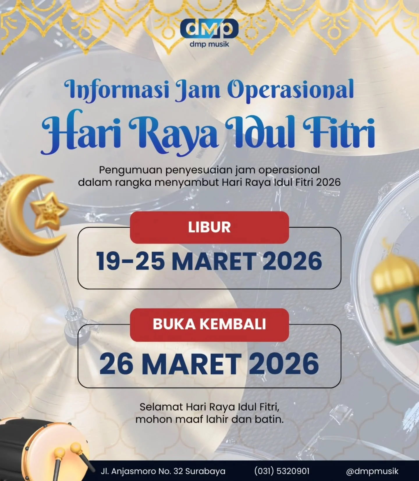 Hai sobat DMP, selama lebaran kami ijin libur dulu yaa... sampai ketemu setelah hari raya dengan promo dan diskon menarik selanjutnya. Selamat liburan, selamat lebaran. Mohon maaf lahir dan batin 🙏☺️