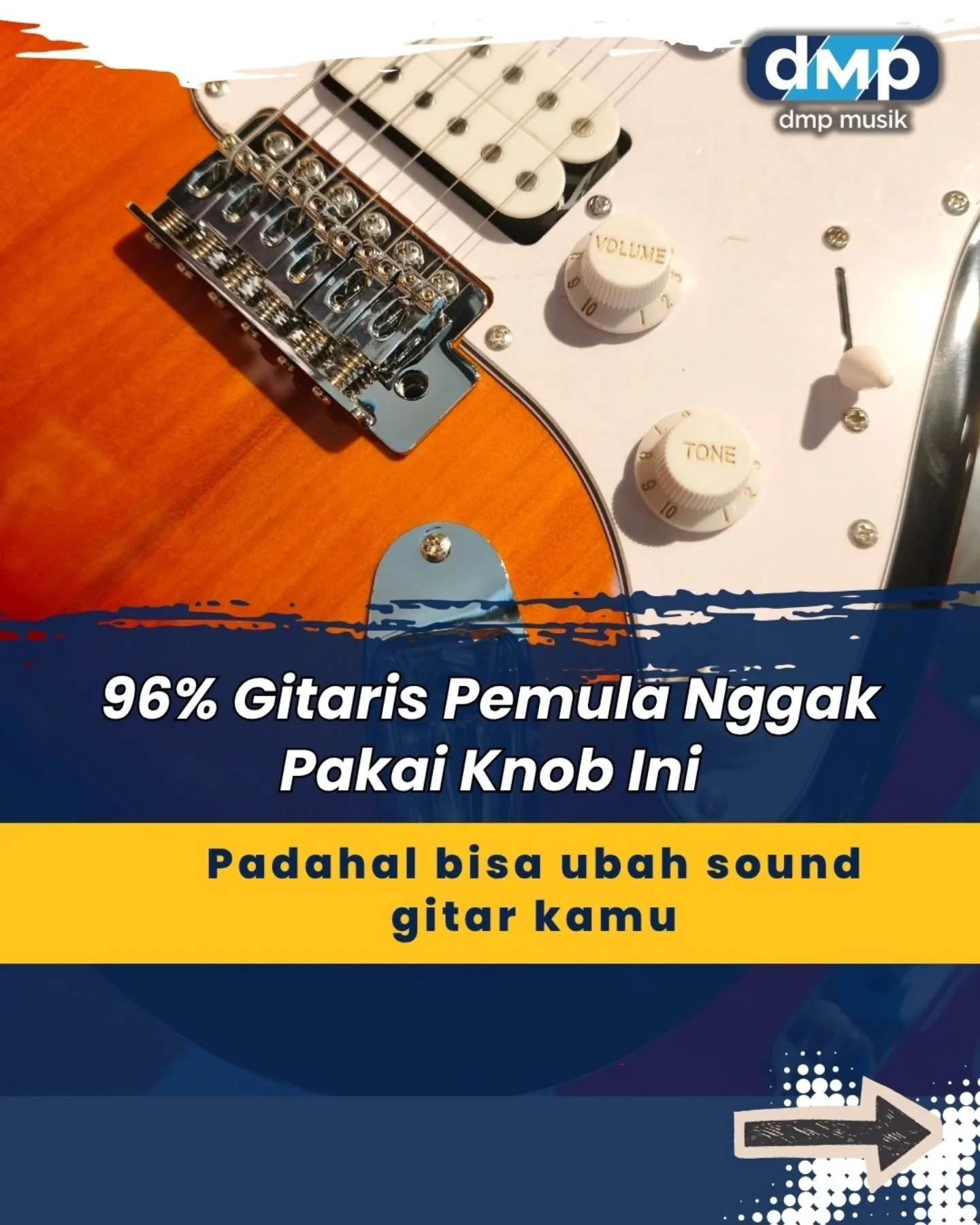 Kamu sering putar knob di gitar&hellip; tapi sudah tahu fungsinya? 

Setiap knob pada gitar punya peran penting dalam membentuk sound:
Volume &mdash; mengatur besar kecil suara
Tone &mdash; mengatur karakter terang atau gelapnya sound

Dengan memaham