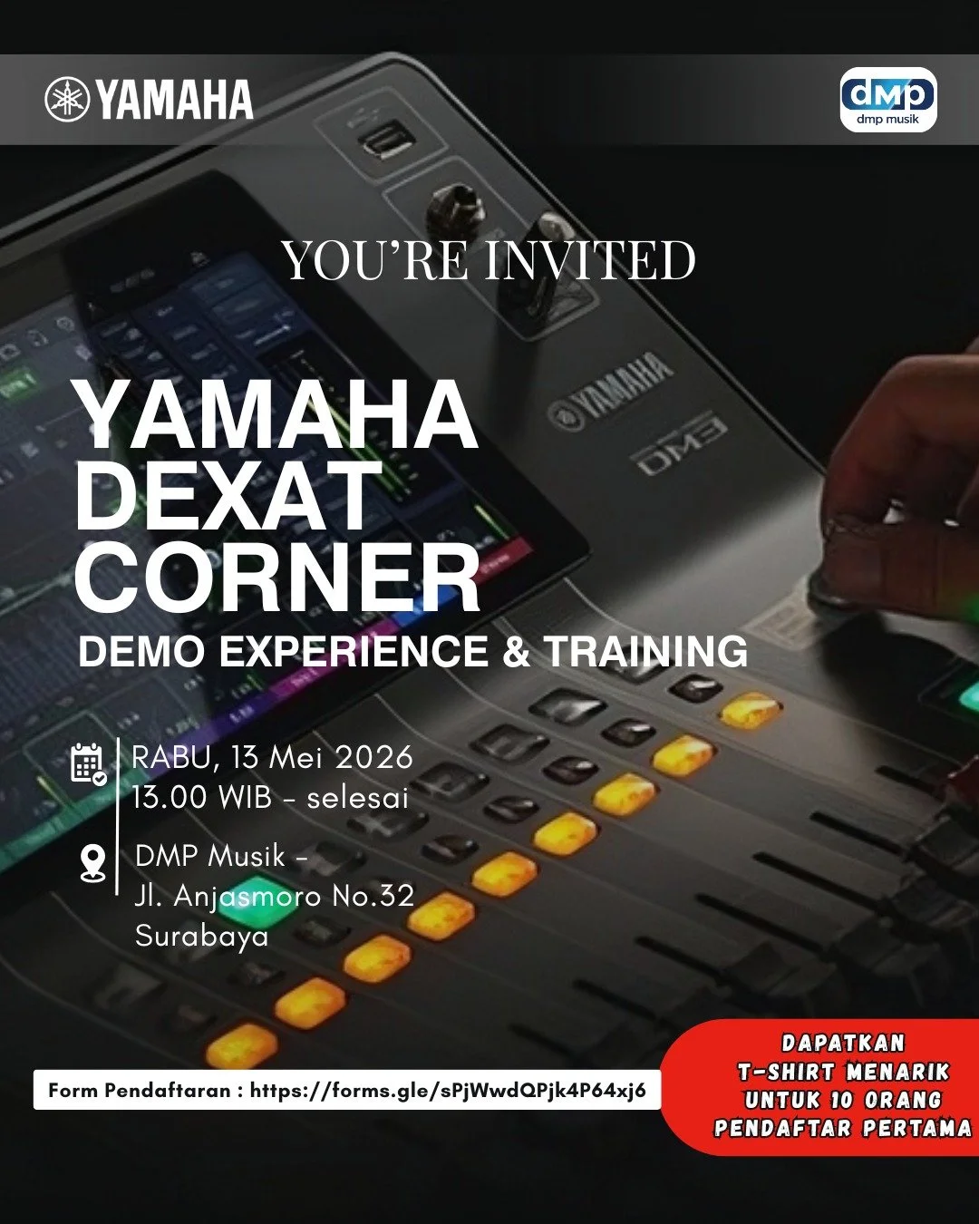 Bebas cobain semua gear Yamaha sepuasnya! 🔥

Kapan lagi bisa ngetes berbagai produk Yamaha dalam satu tempat? Di event Yamaha DEXAT Corner, kamu bisa banget eksplorasi semua alat yang ada di display.

Cocok banget buat kamu yang mau upgrade alat ata