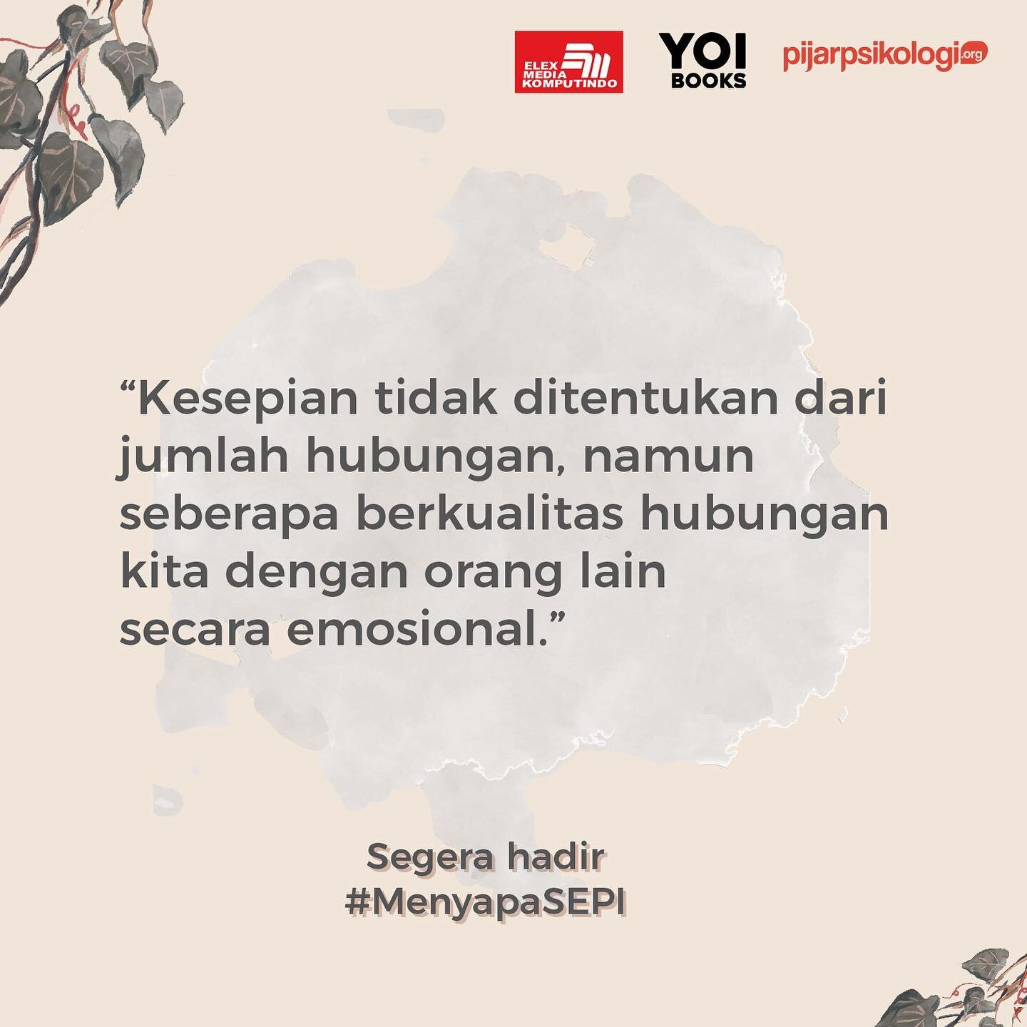 Berapa pun banyak jumlah orang di dalam kehidupan kita, rupanya hal tersebut tidak dapat menghindarkan kita dari rasa kesepian.

Tunggu sesaat lagi.

#UnderstandingHumanSeries
#MenyapaSEPI
#sepi #loneliness #kesepian
#kesehatanmental
#mentalhealth