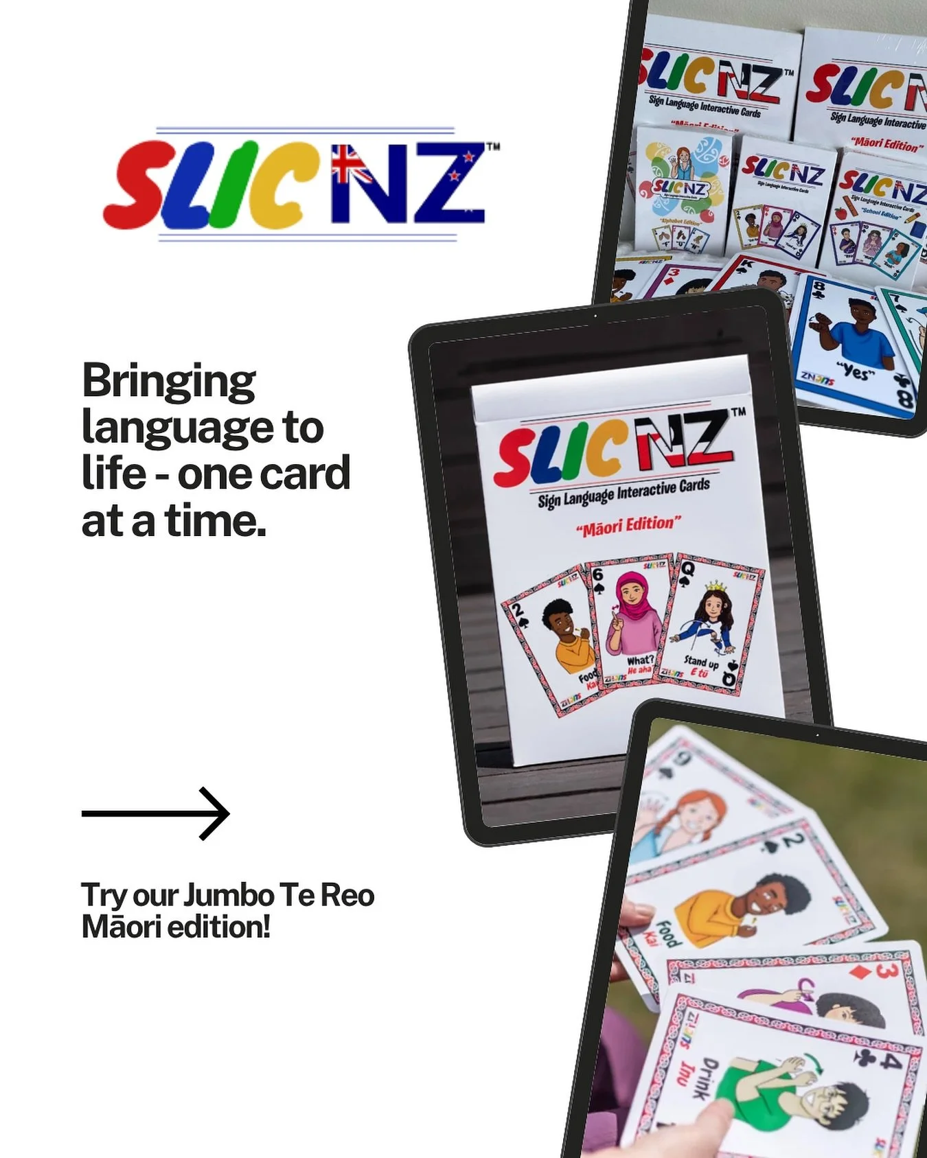 Guess what? We also have jumbo-sized cards - and the best part is, they have the Te Reo Māori translation! 😍 

Term 4 is nearly here, making now the ideal time to get started with your (or your students) NZSL journey. 

They&rsquo;re perfect as flas