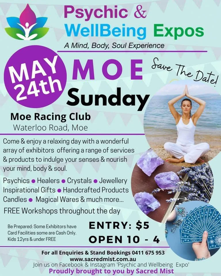 All of our high vibe healing products will be available this Sunday in Moe with Psychic and Wellbeing Expo 💜

Shop our beautiful ritual candles and sprays, bath soaks and oils, roll-ons and smudging items. Can&rsquo;t wait!!

#smudgingwithintention 