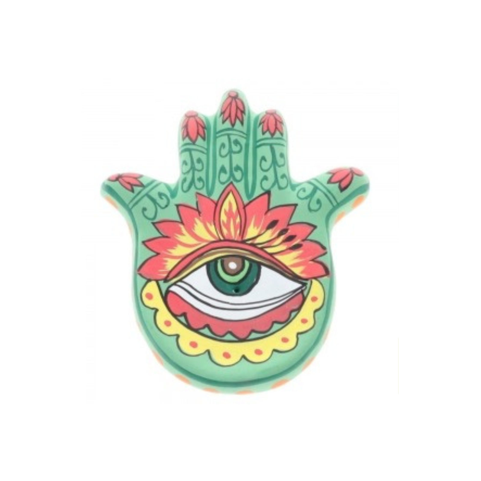 Clay Hamsa hand incense burner green