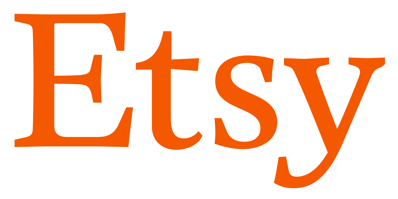 Das Wort 'Etsy' in großen orangefarbenen Buchstaben auf schwarzem Hintergrund.