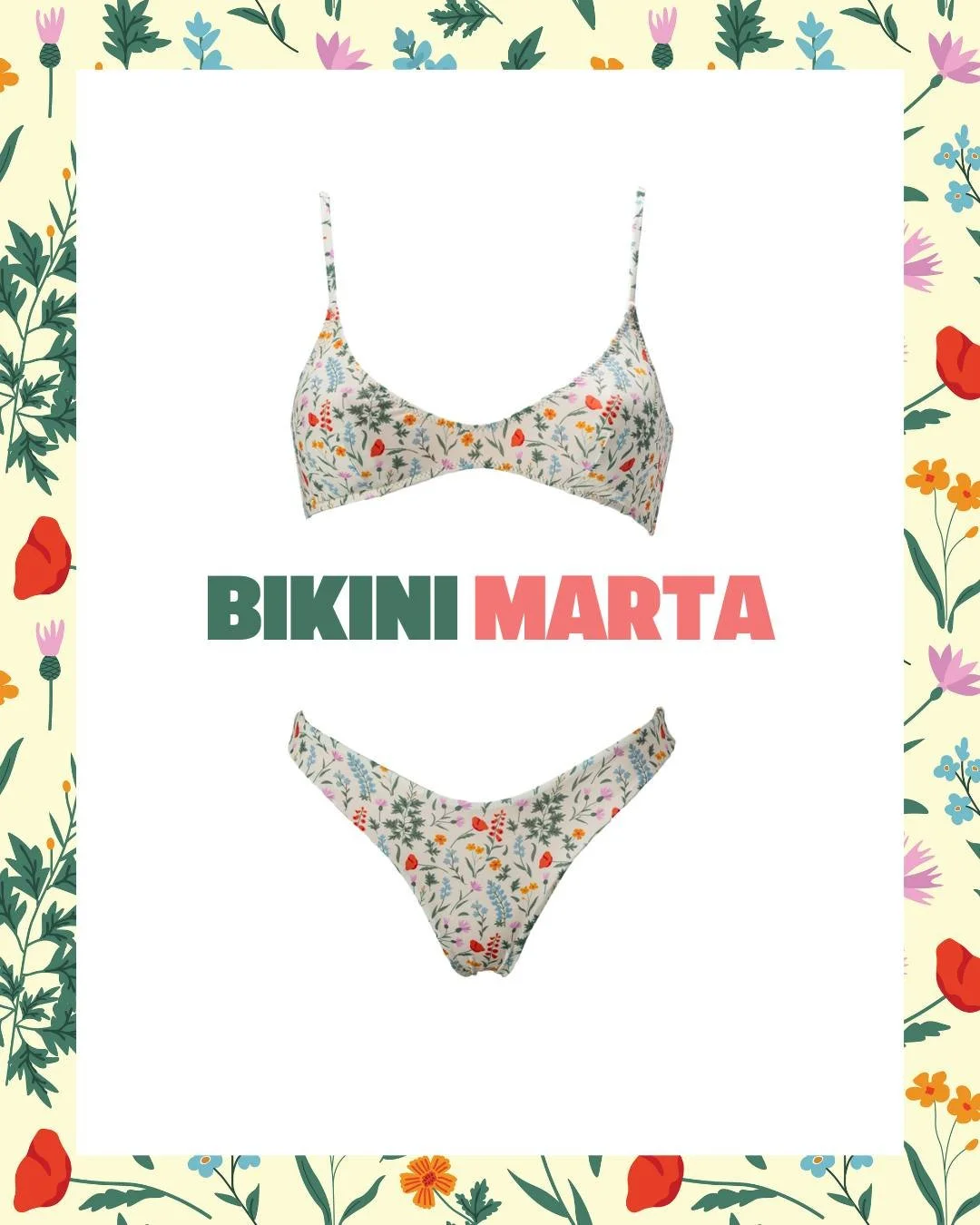 🌸 Fiori, sole e mare cristallino.
Il Bikini Marta &ndash; versione Tremiti &egrave; un invito a perdersi tra colori e profumi d&rsquo;estate: bralette dal fit confortevole e slip V-style che slancia la silhouette con delicatezza. 🌊✨

Perfetto per c