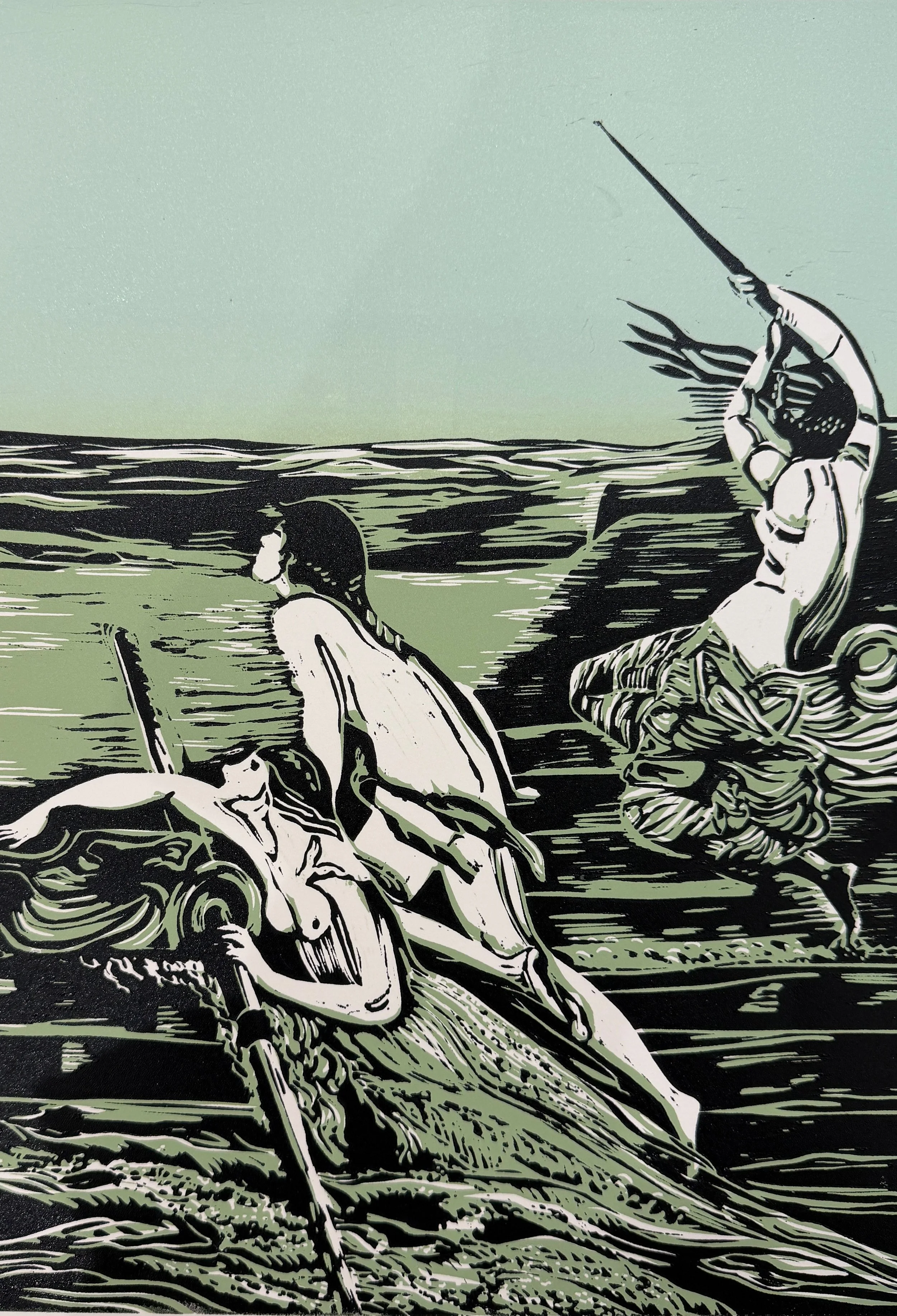 Linocut print of