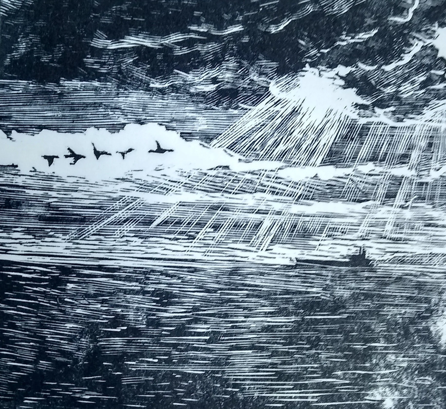 The Humber Light, woodcut by Nic Stoker