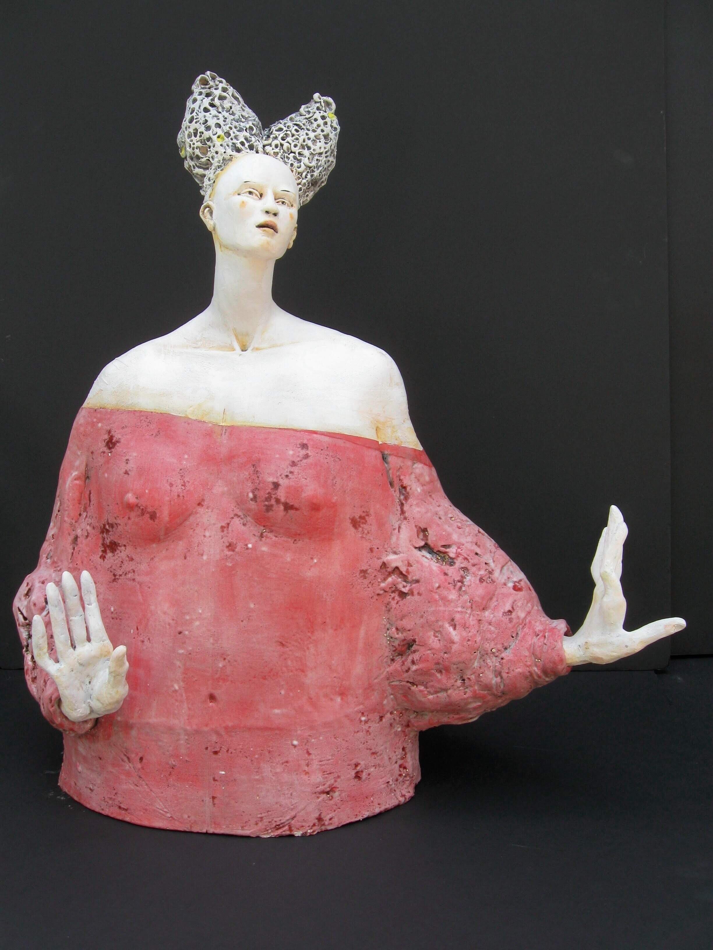  Red Queen Says Curtsy While You Speak It Saves Time  2008  Sculpture, slab-built, figure, acid-etched  15h X 12w X 8d in 