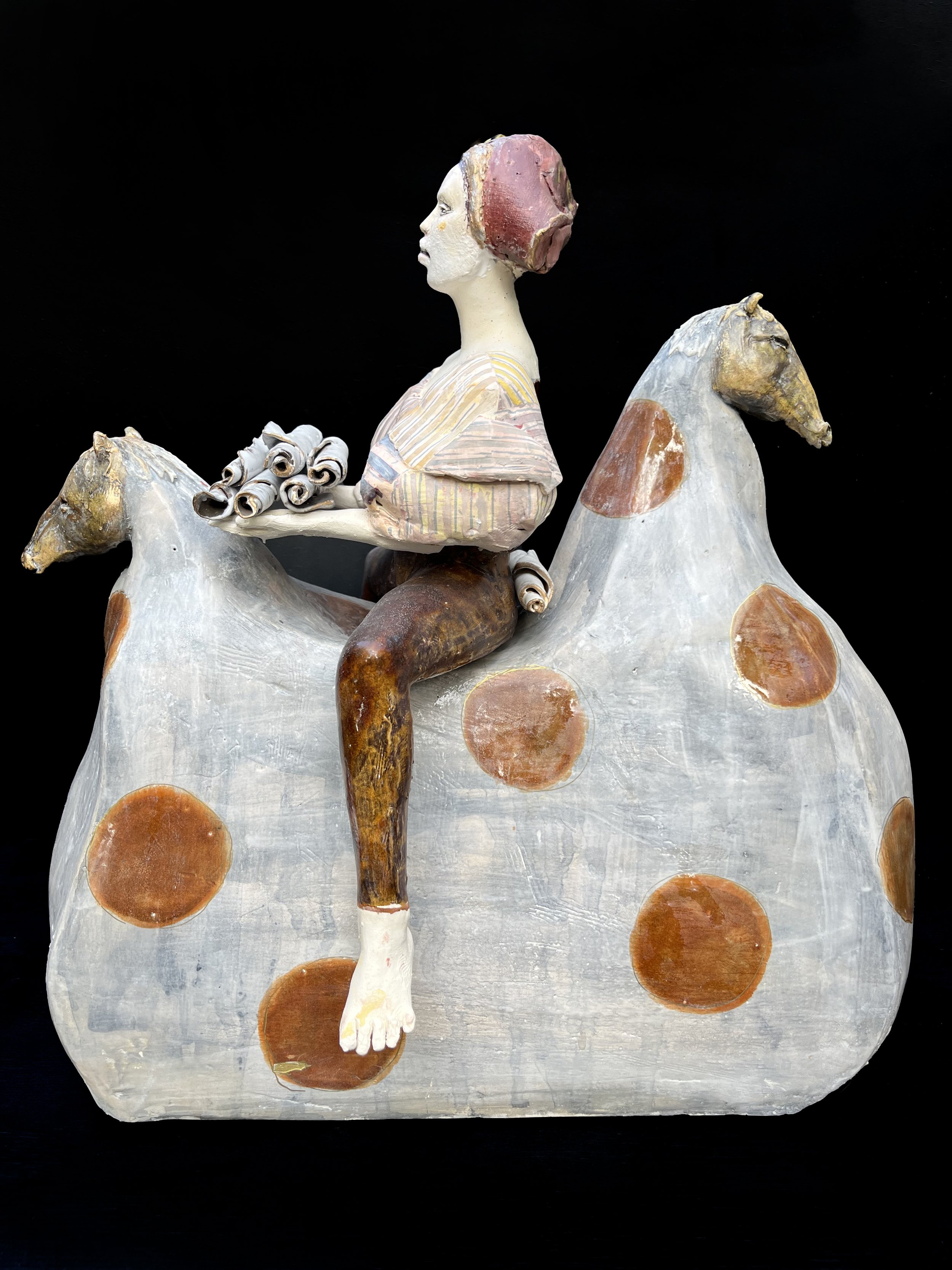  Bringing Evidence of Civilization’s Tender Spots  2021  Sculpture, ceramic, figure, slab-built, acid-etched  12h x 30w x 10d 