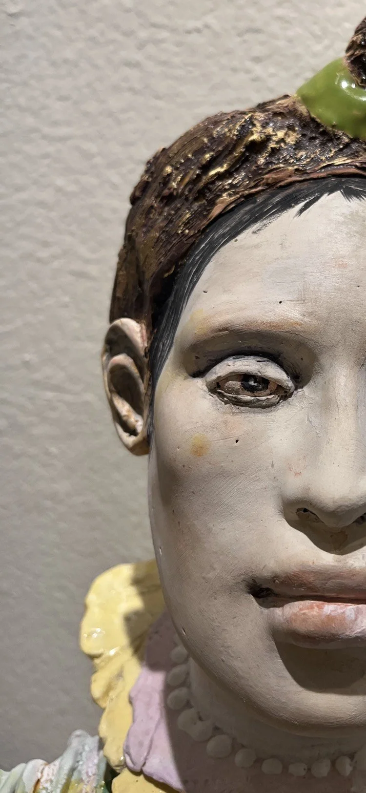  Van Gogh Never Owned a Dog | Pastel Stripes  Detail  Sculpture, ceramic, figure, slab-built, acid-etched  22” x 14” x 10”  2024 