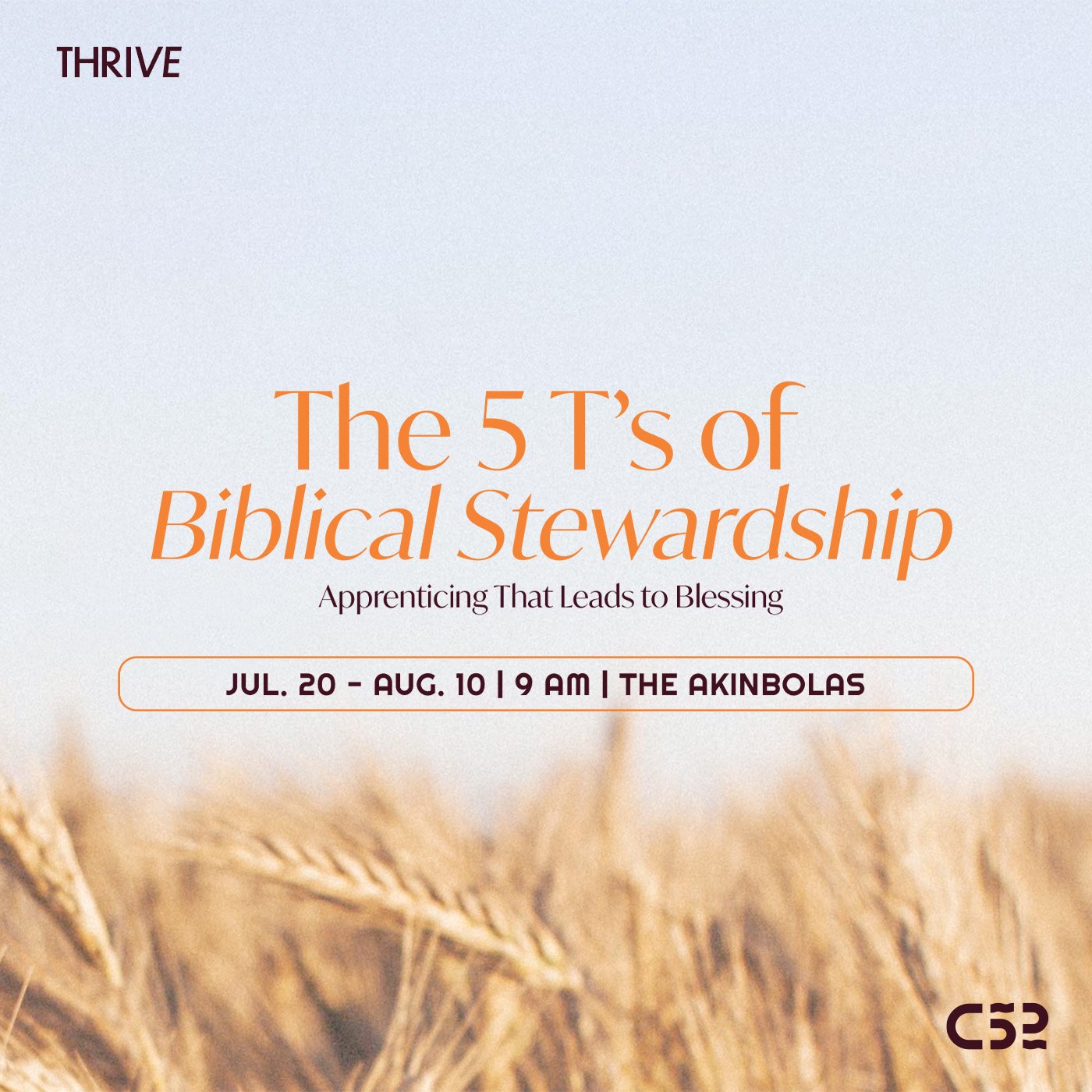 Learn the 5 T's of Biblical Stewardship and discover a lifestyle that leads to blessing! This final class in our Thrive semester will teach you the importance of financial stewardship AND how biblical stewardship should be applied to other areas of l